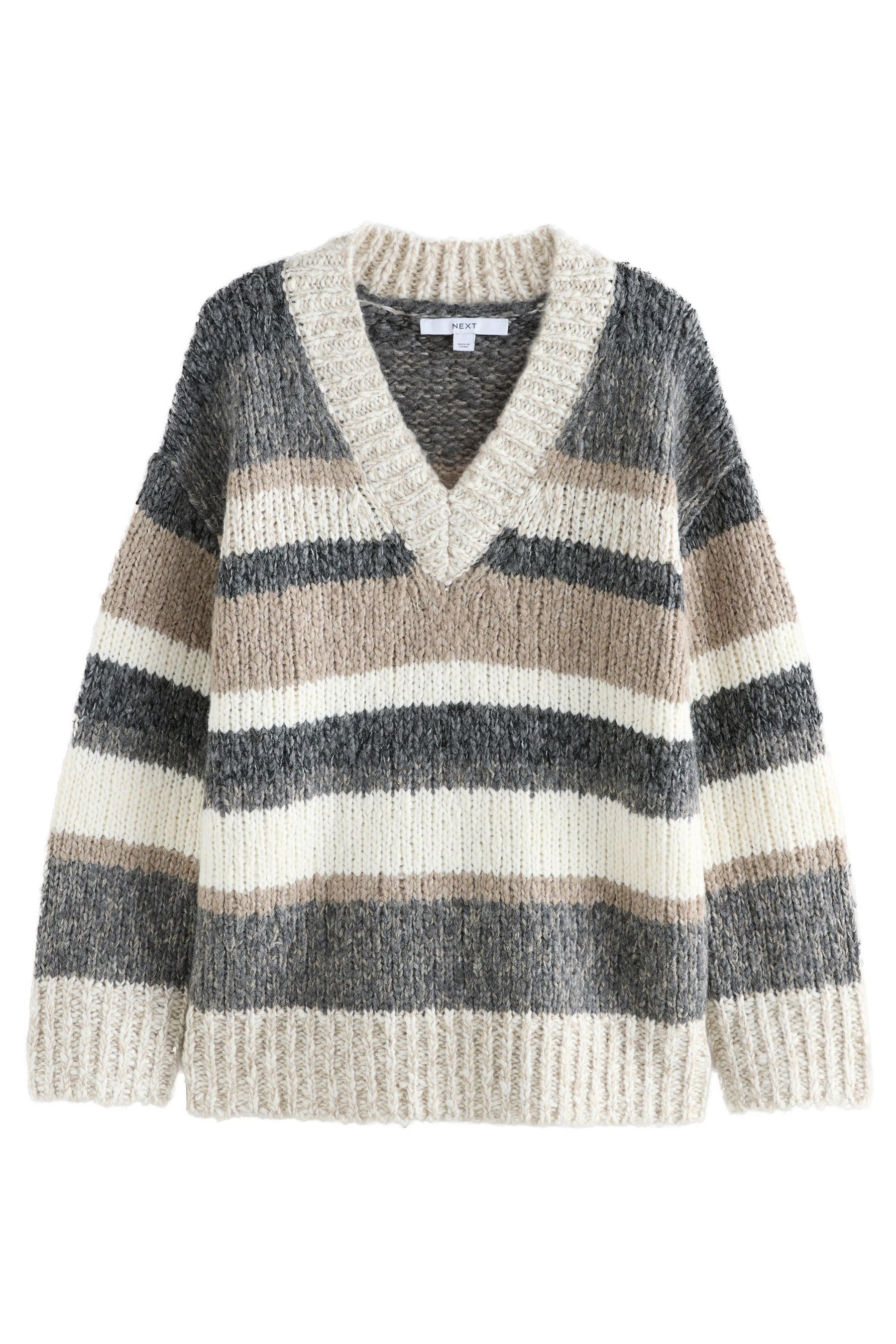 V-Ausschnitt-Pullover Langer, strukturierter Pullover mit V-Ausschnitt