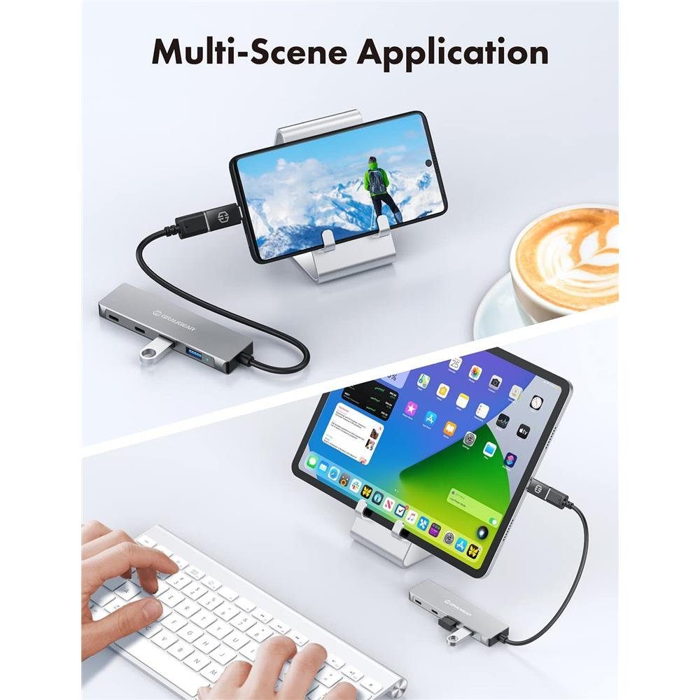 GRAUGEAR 4 Ports USB 3.0 HUB USB-Adapter, 2x USB C, 2x USB A, Aluminium, Kabellänge 20 cm, USB Type C Adapter