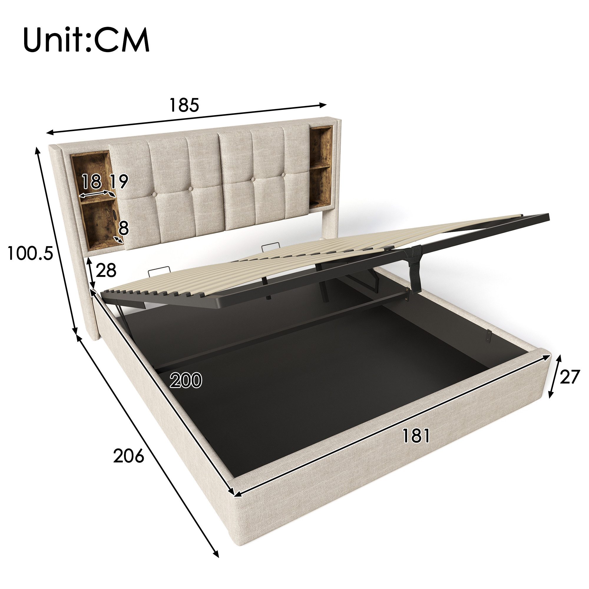 TavilaEcon Boxspringbett Polsterbett, Hydraulisch Stauraumbett mit Kabellos günstig online kaufen