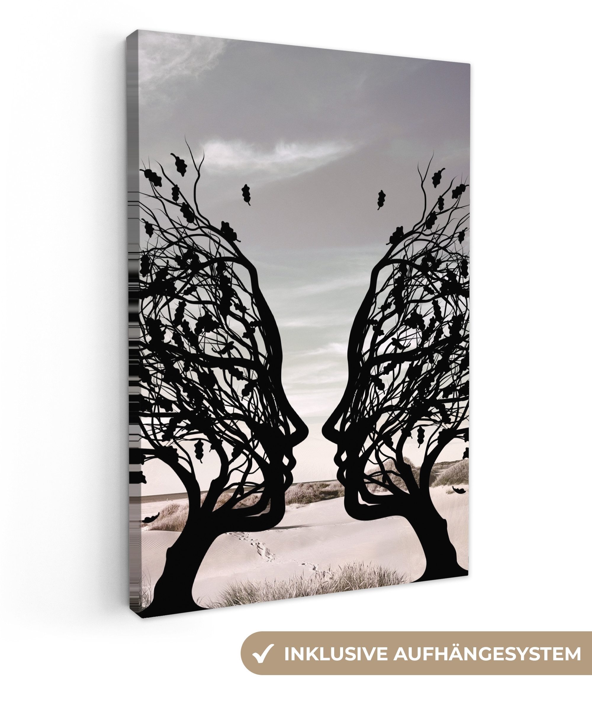 OneMillionCanvasses® Leinwandbild Bäume - Gesicht - Blätter - Moderne Kunst günstig online kaufen