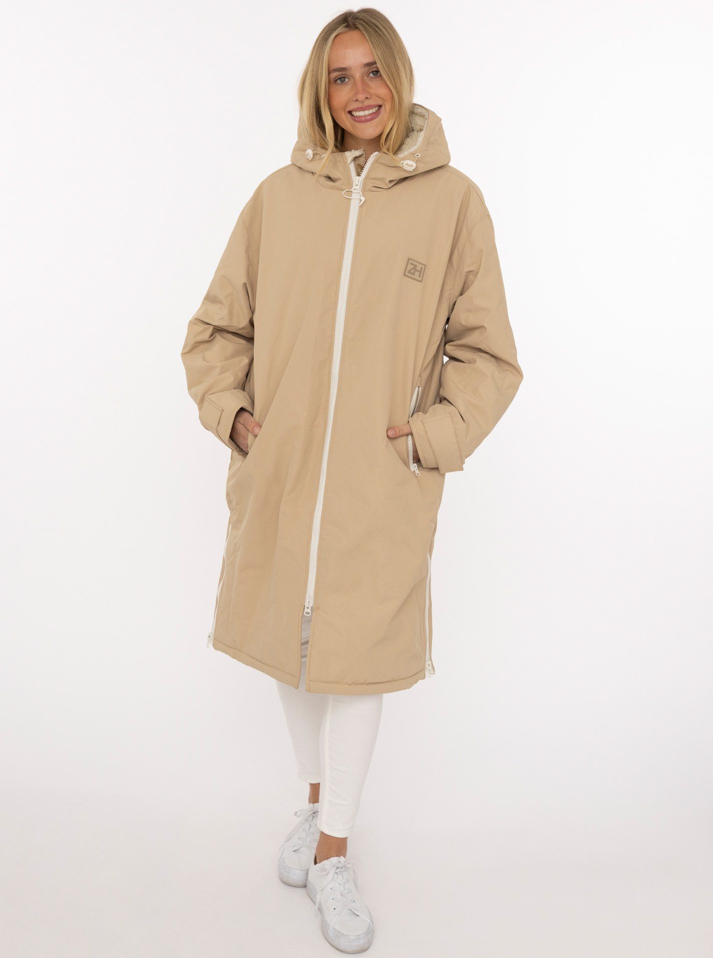 Zwillingsherz Kurzmantel "Oversize Windjacke ZH" seitliche Taschen, Kapuze, Reißverschluss, Teddy Futter
