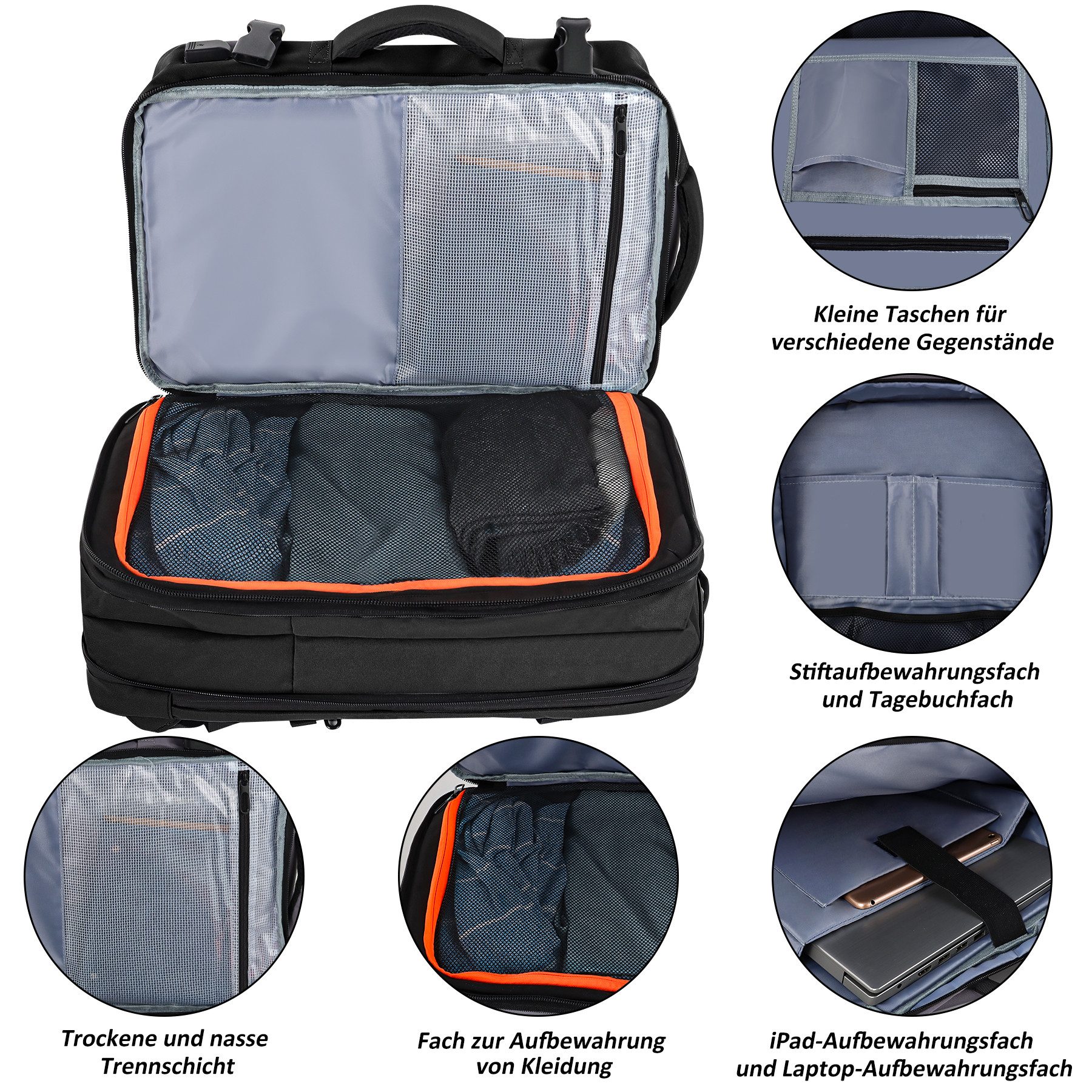 TAN.TOMI Reiserucksack 50L Reiserucksack Herren, Flugzeug Handgepäck Rucksack USB-Ladean, 17 Zoll Laptop Rucksack für Arbeit Schule Reise, Casual Daypack