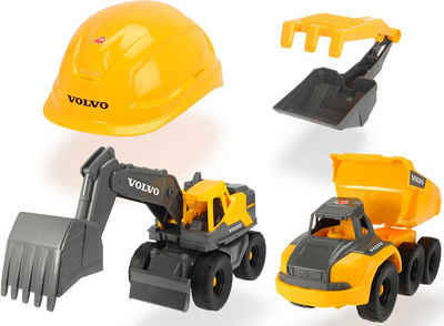 Dickie Toys Spielzeug-Helm Volvo Construction Playset, mit Schaufel/Rechen und 2 Baustellen-Fahrzeugen