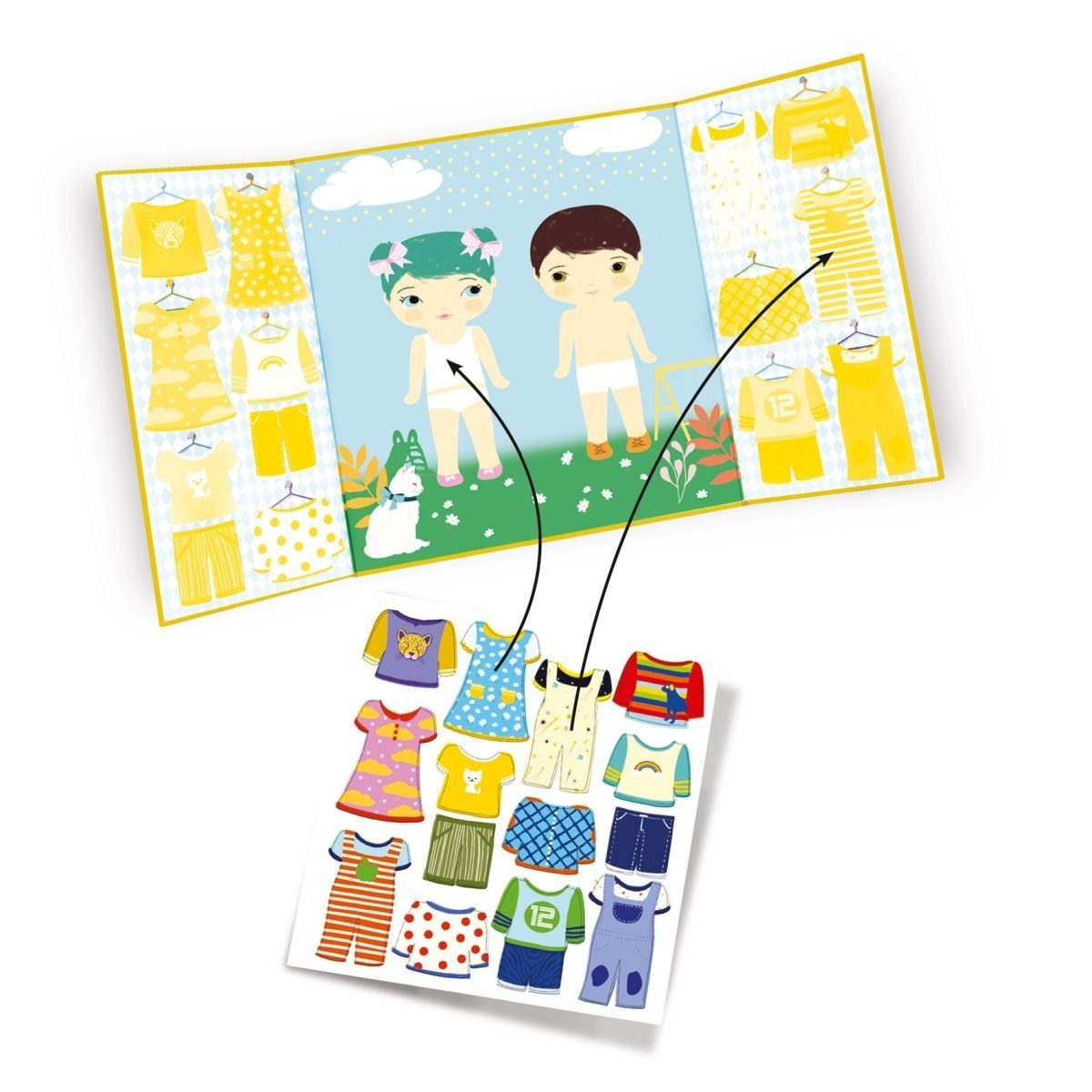 DJECO Stickerbuch Sticker mit tollen Motiven und Vorlagenbuch basteln Kinder