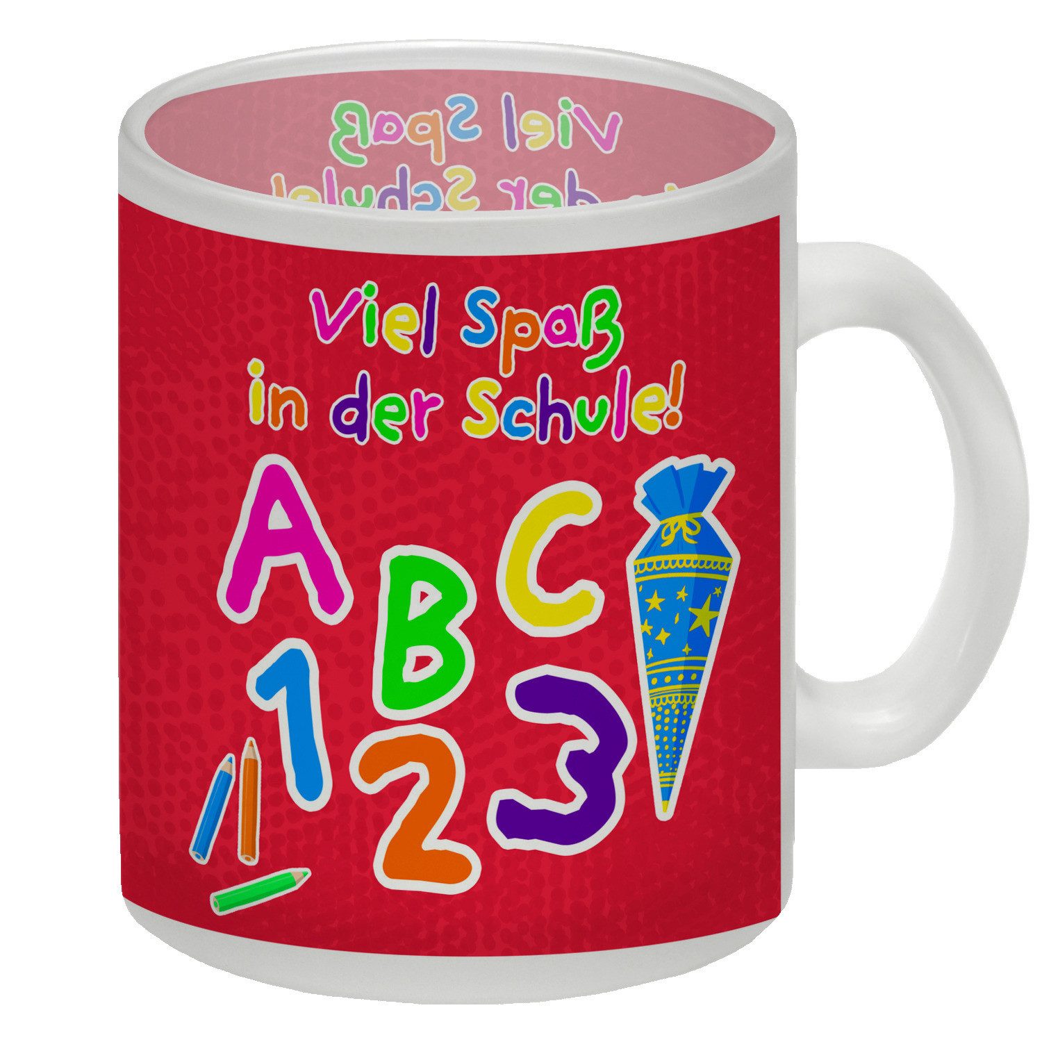 speecheese Tasse Viel Spaß in der Schule Glas Tasse für die Einschulung in rot