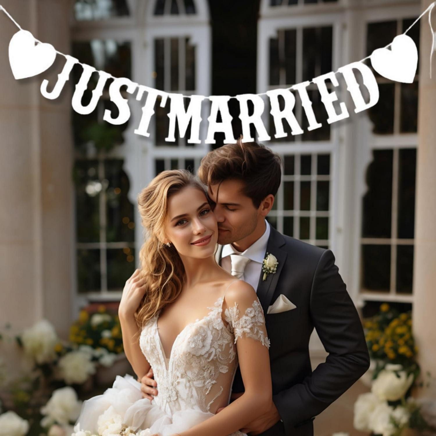 LuxusKollektion Wimpelkette Hochzeitsgirlande Just Married Vintage Wimpelkette