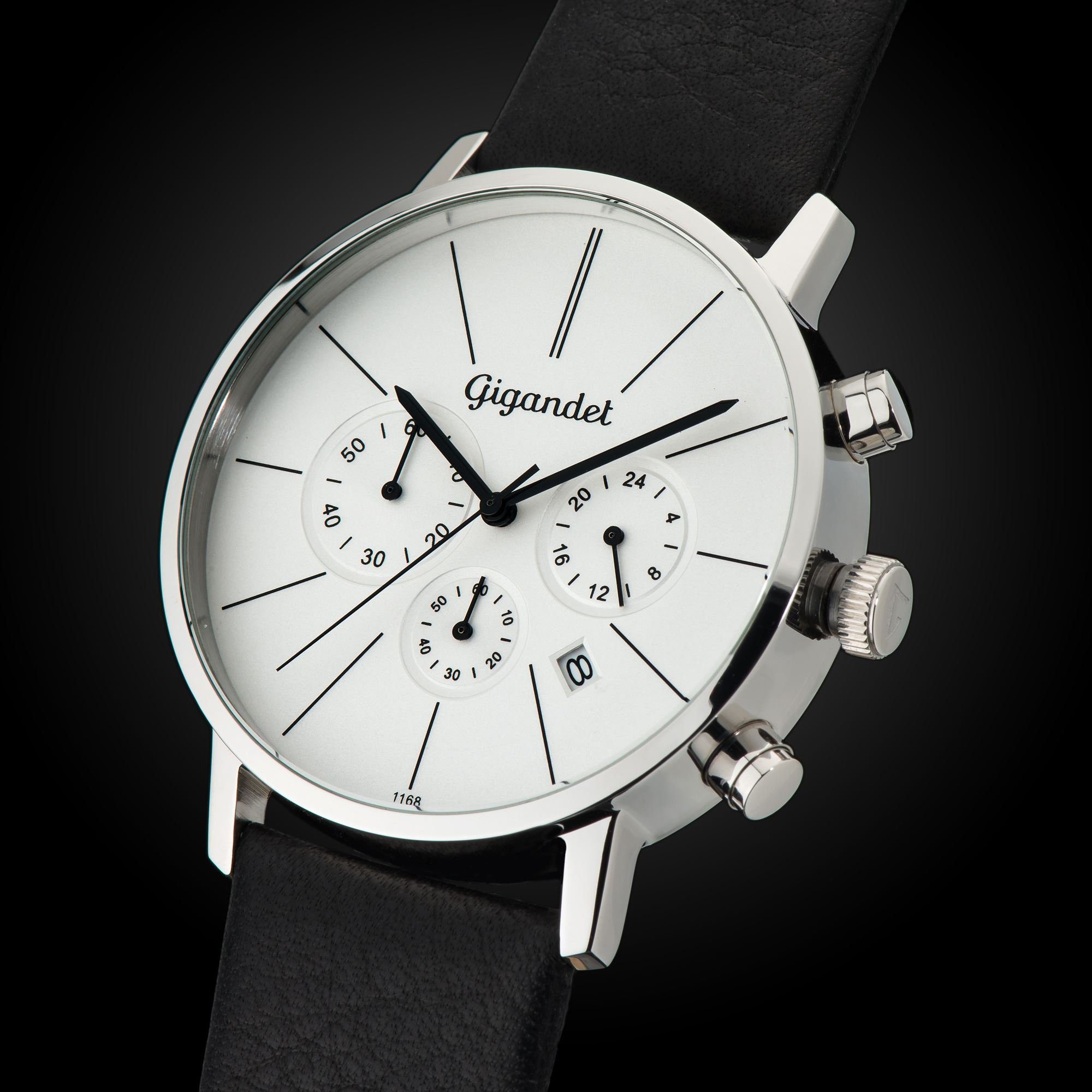 Gigandet Chronograph MINIMALISM Armbanduhr Uhr Damenuhr Herrenuhr Unisex weiß schwarz G32-001, Lederarmband, Edelstahlgehäuse, 3ATM wasserdicht, Modell G32-001