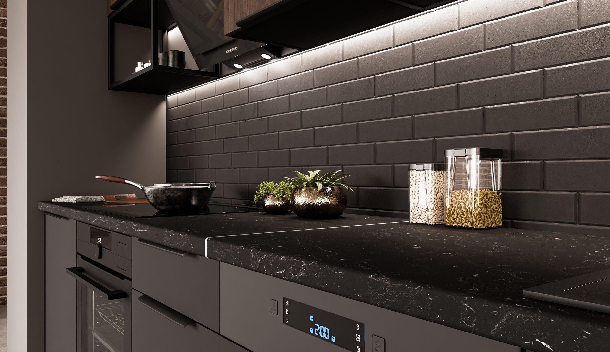 Küchen-Preisbombe Küchenzeile SIENA + MONZA BASIC LOFT 280 Küchenblock Küche Nussbaum Schwarz matt