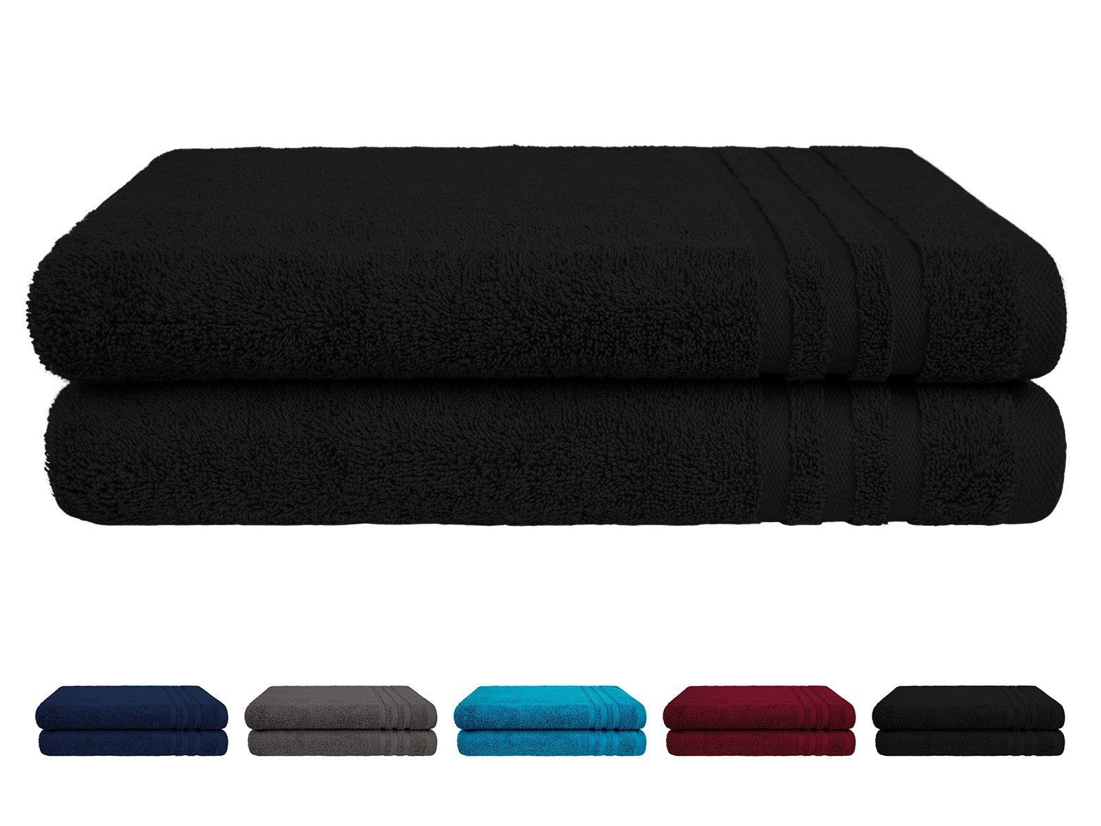 Rapp Badaustattung Handtücher Verona, Walkfrottee (2-St), ca. 50x100 cm Handtuch-Set in Uni Farben mit Bordüre 100% Baumwolle schwarz