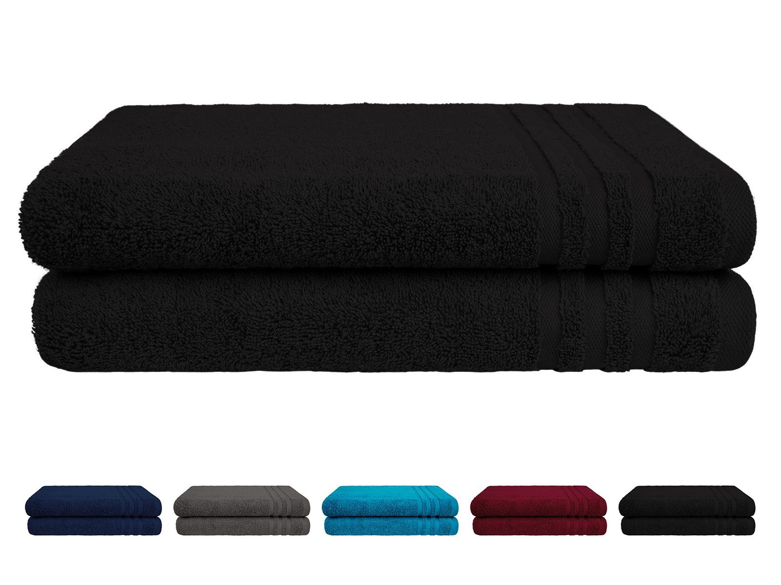 Rapp Badaustattung Duschtücher Duschtuch-Set schwarz, Walkfrottee (2-St), ca. 70x140 cm Badetücher Duschtücher in Uni Farben 100% Baumwolle