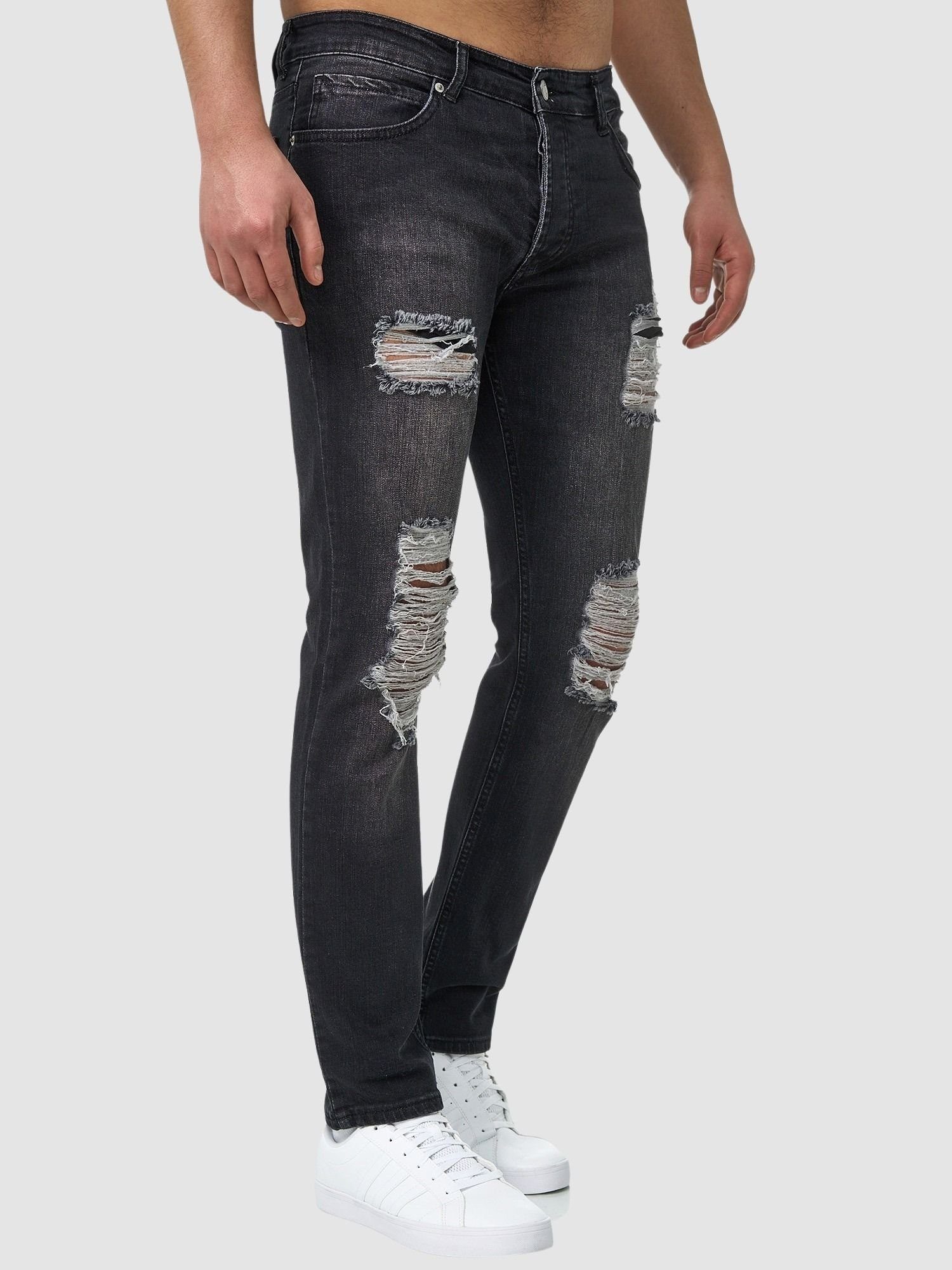 John Kayna Slim-fit-Jeans Herren Jeans Slim Fit Jeanshose Denim Herrenjeans Designer Herrenhose (Jeanshose Designerjeans Bootcut, 1-tlg) Freizeit,Casual Schwarz | Straight-Fit Jeans