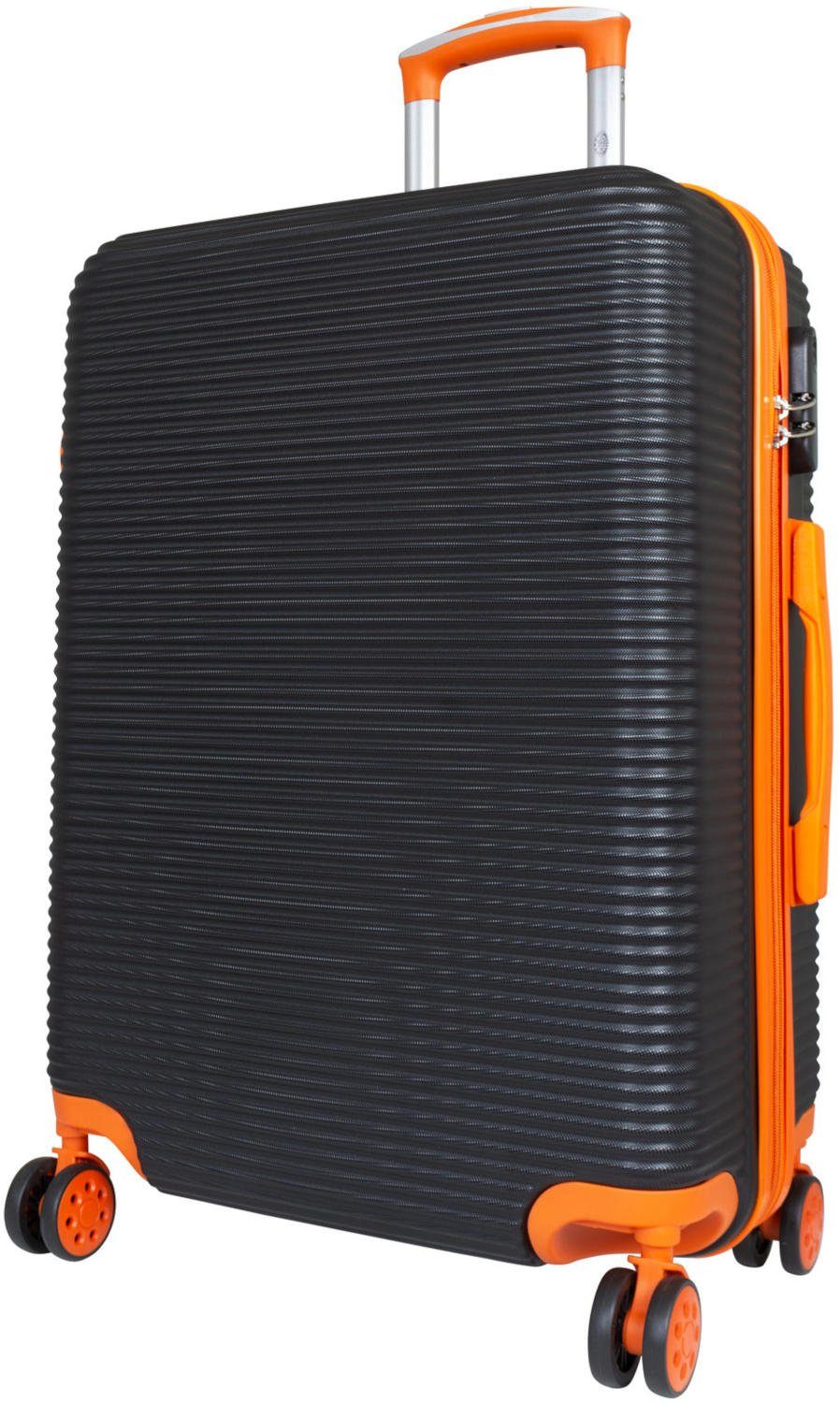 Warenhandel König Trolleyset Santorin, 4 L abgesetzte farbig Griffe, und M, und XL), schwarz-orange Gr. (3 Rollen tlg., Rollen, Reißverschlüsse