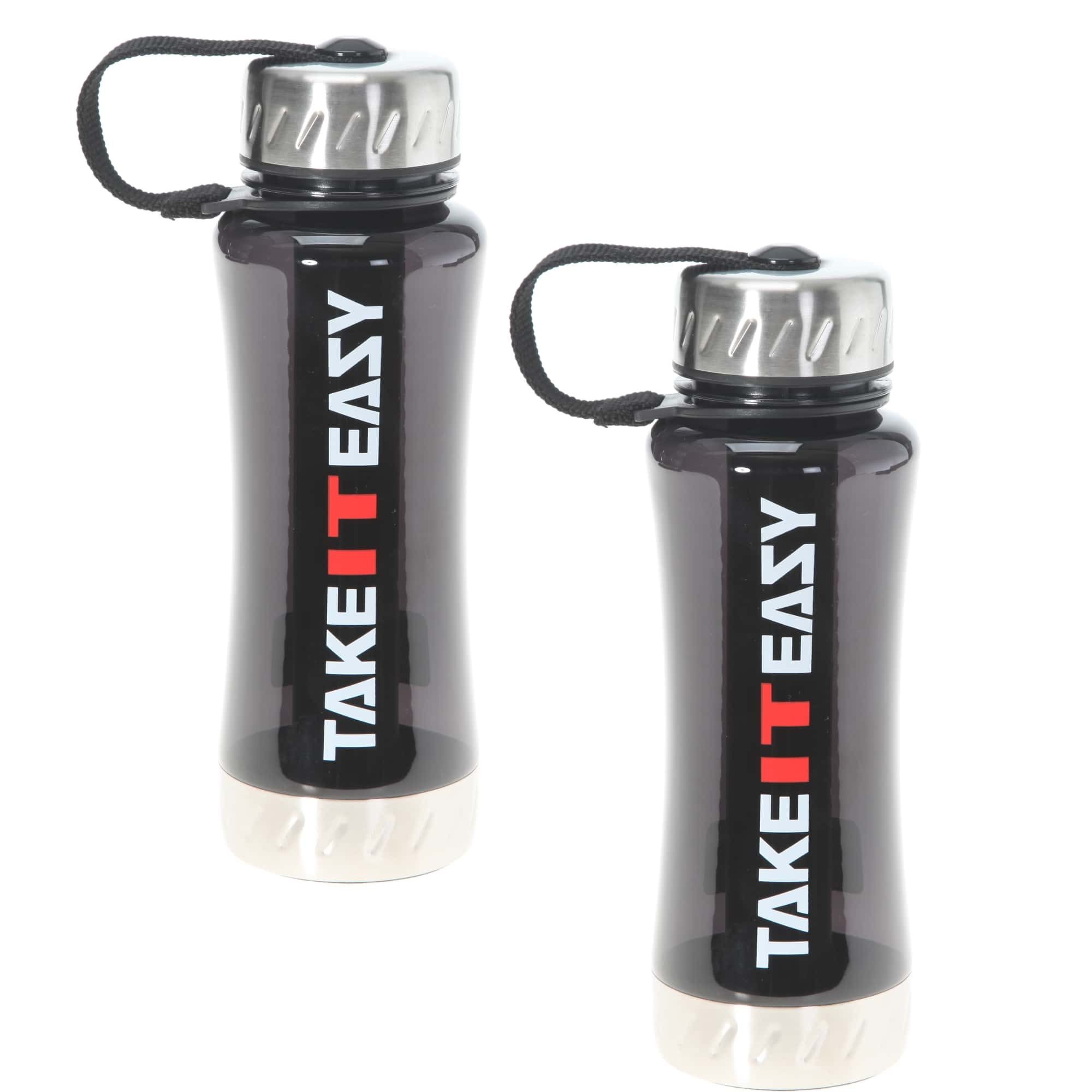 TAKE IT EASY® Trinkflasche 2 Stück Flaschen Set für Schule Sport Freizeit 0,7 Liter, Polycarbonat bruchsicher Edelstahl Deckel große Öffnung