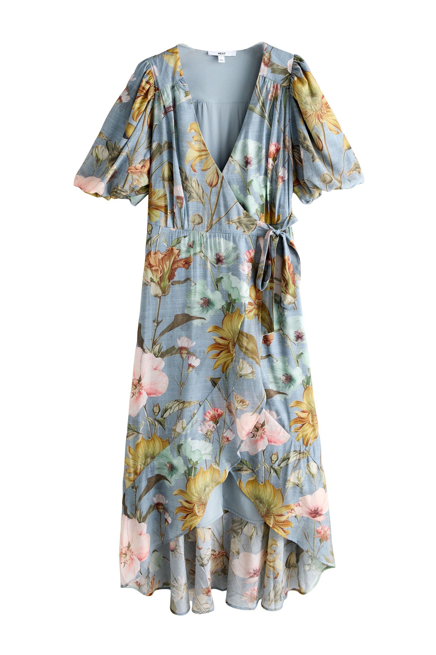 Next Midikleid Midikleid mit Wickeldesign und kurzen Puffärmeln (1-tlg) günstig online kaufen