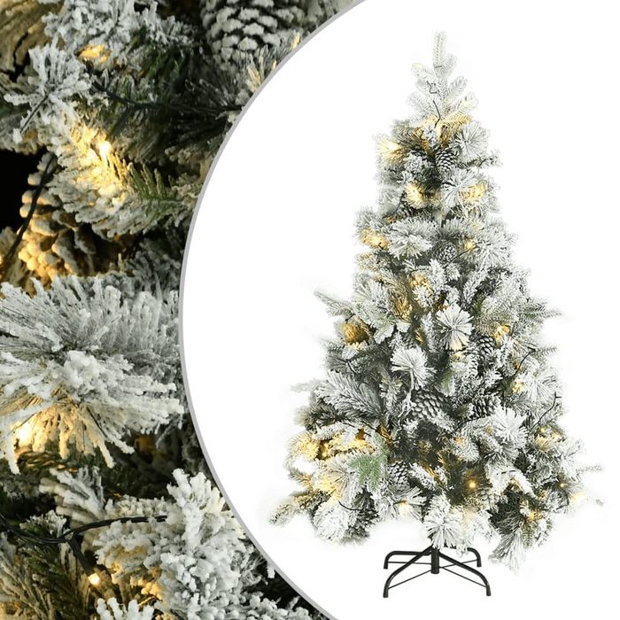 vidaXL Künstlicher Weihnachtsbaum Weihnachtsbaum mit LEDs & Zapfen Beschneit 120 cm PVC & PE