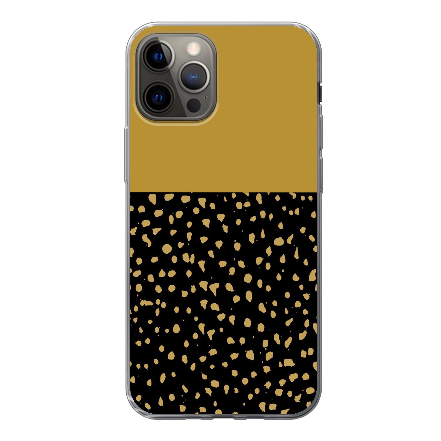 MuchoWow Handyhülle für Apple iPhone 13 Pro Polka dots - Ockergelb - Schwarz, Smartphone-Bumper, Print, Handy Schutzhülle Dünn
