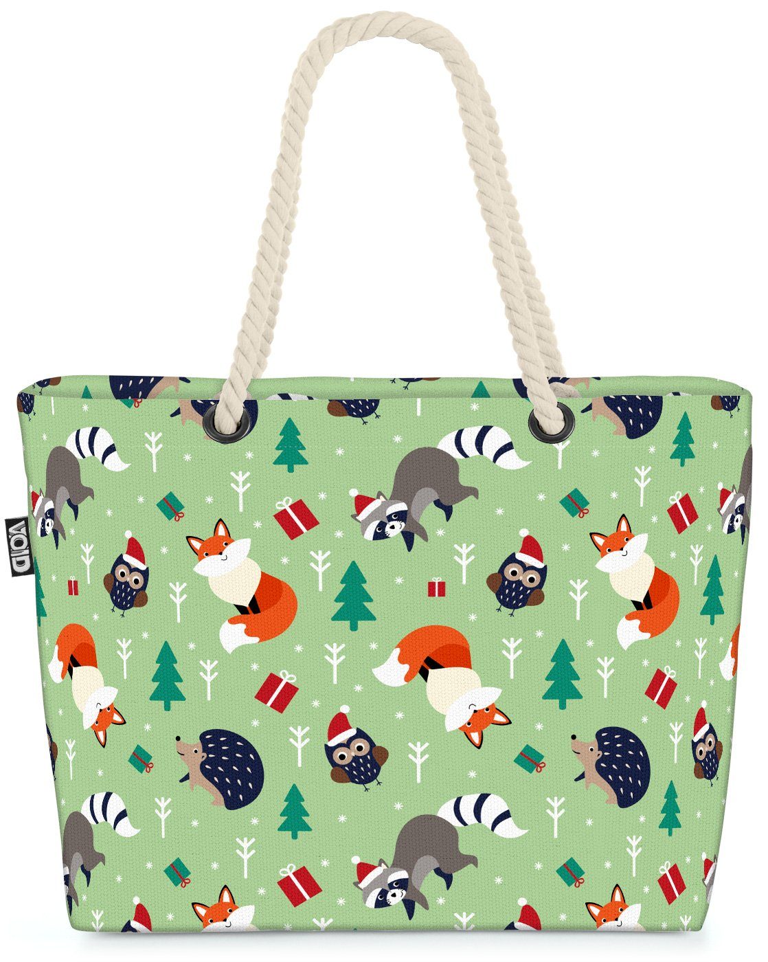 Weihnachten Fuchs Kinder Tiere Waldtiere VOID Eule Beach Bag Igel (1-tlg), Märchen Strandtasche Waschbär