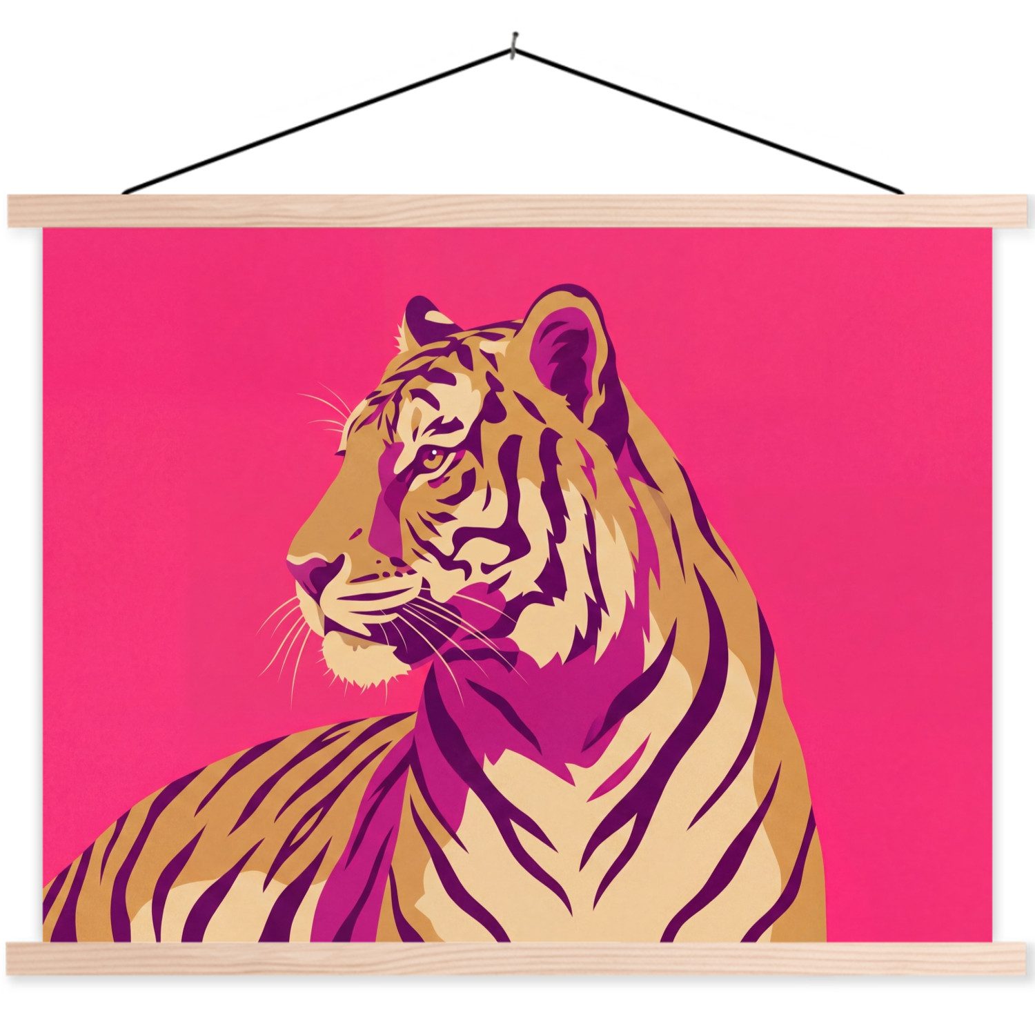 MuchoWow Poster Tiger - Modern - Neon, (1 St), Bilderhalter, Bilderrahmen, Magnet Rahmen, Holz, 150x113 cm