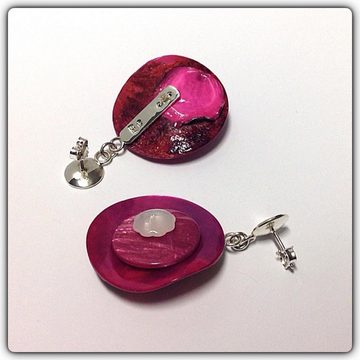 Edelschmiede925 Paar Ohrhänger Ohrringe aus 925/- Silber mit pink Perlmuttknopf (k. A)