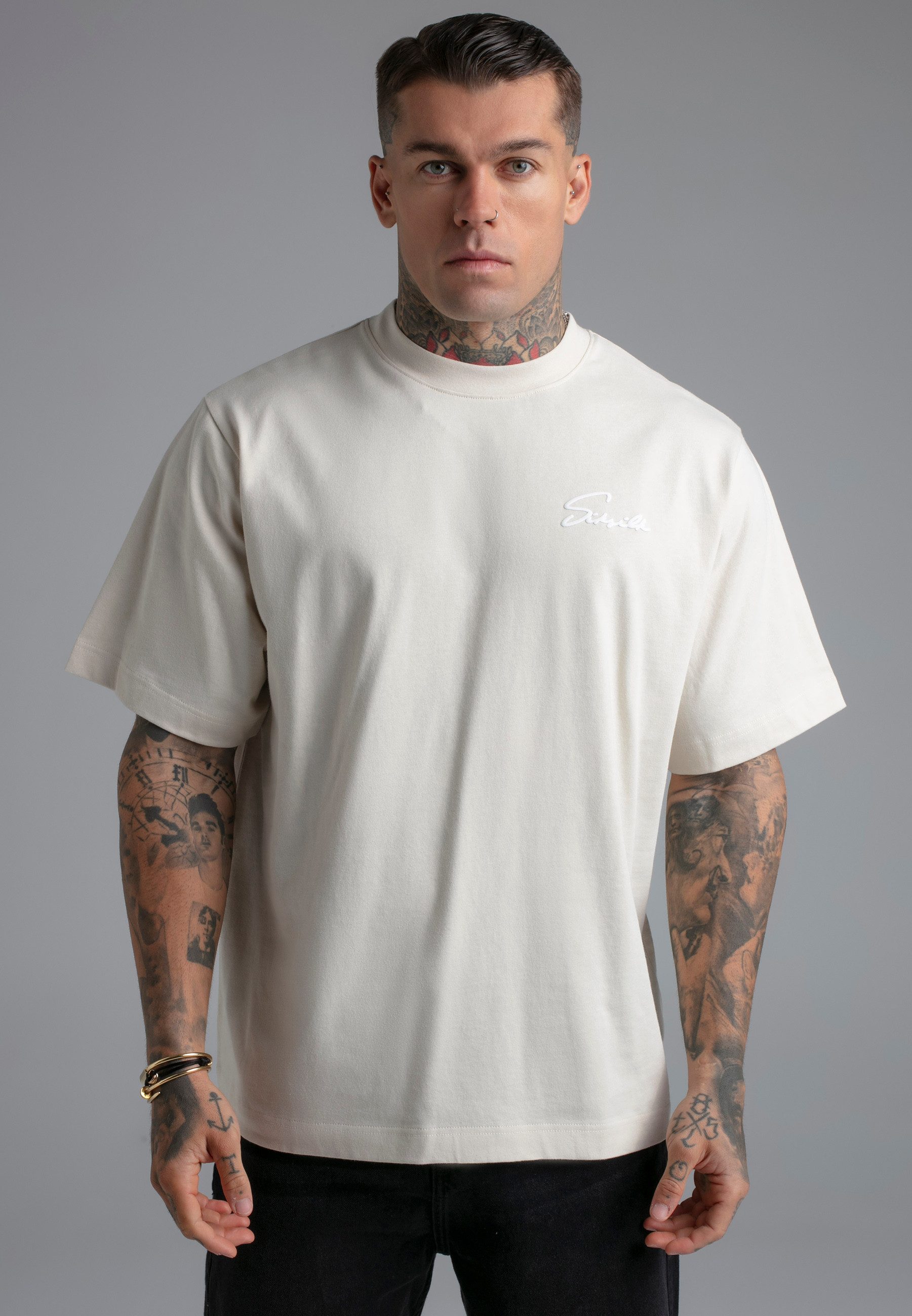 Siksilk T-Shirt SikSilk Herren Ecru Script T-Shirt
