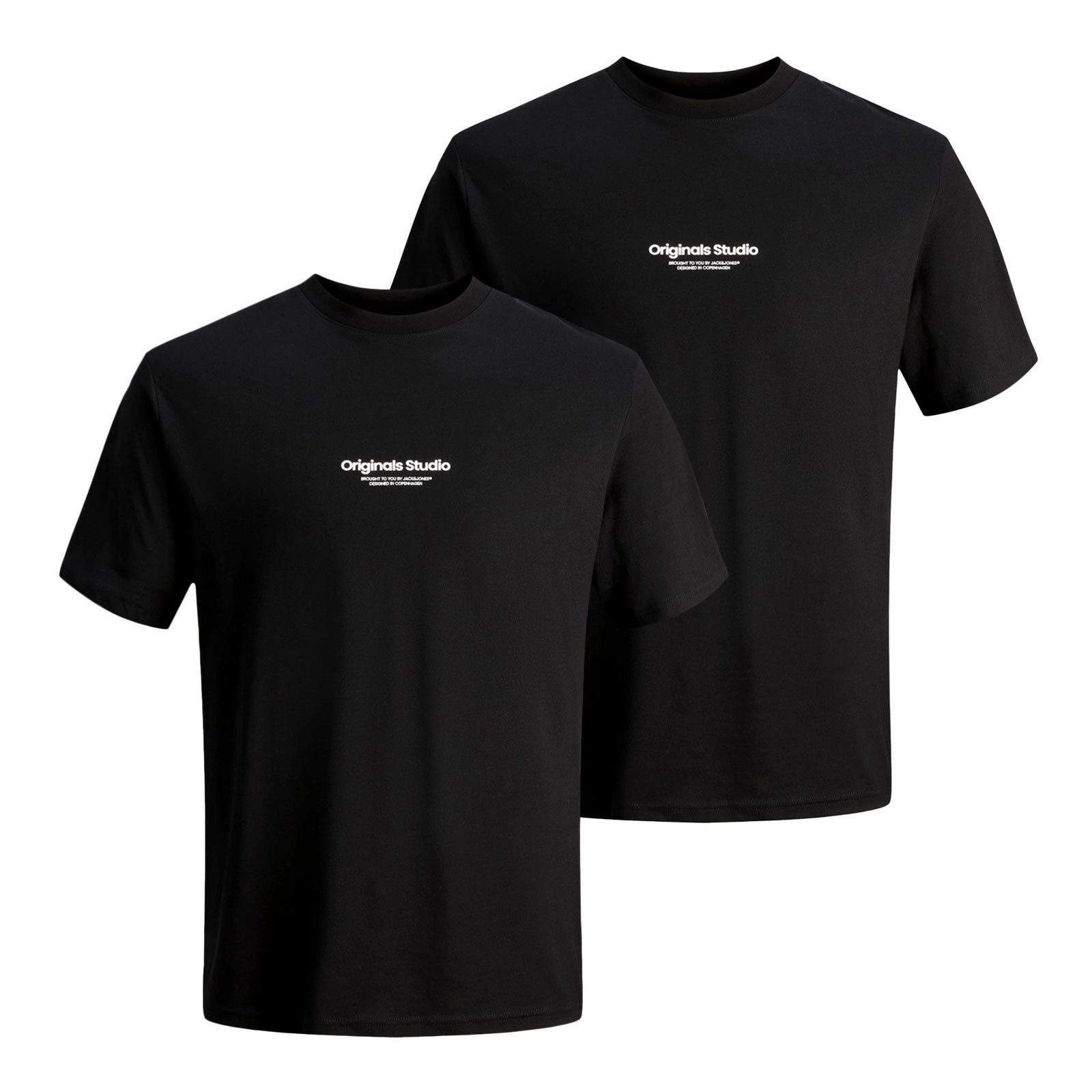 Jack & Jones T-Shirt 2er Pack Jorvesterbro Tee SS Crew Neck mit modischem Schriftzug auf der Vorderseite black