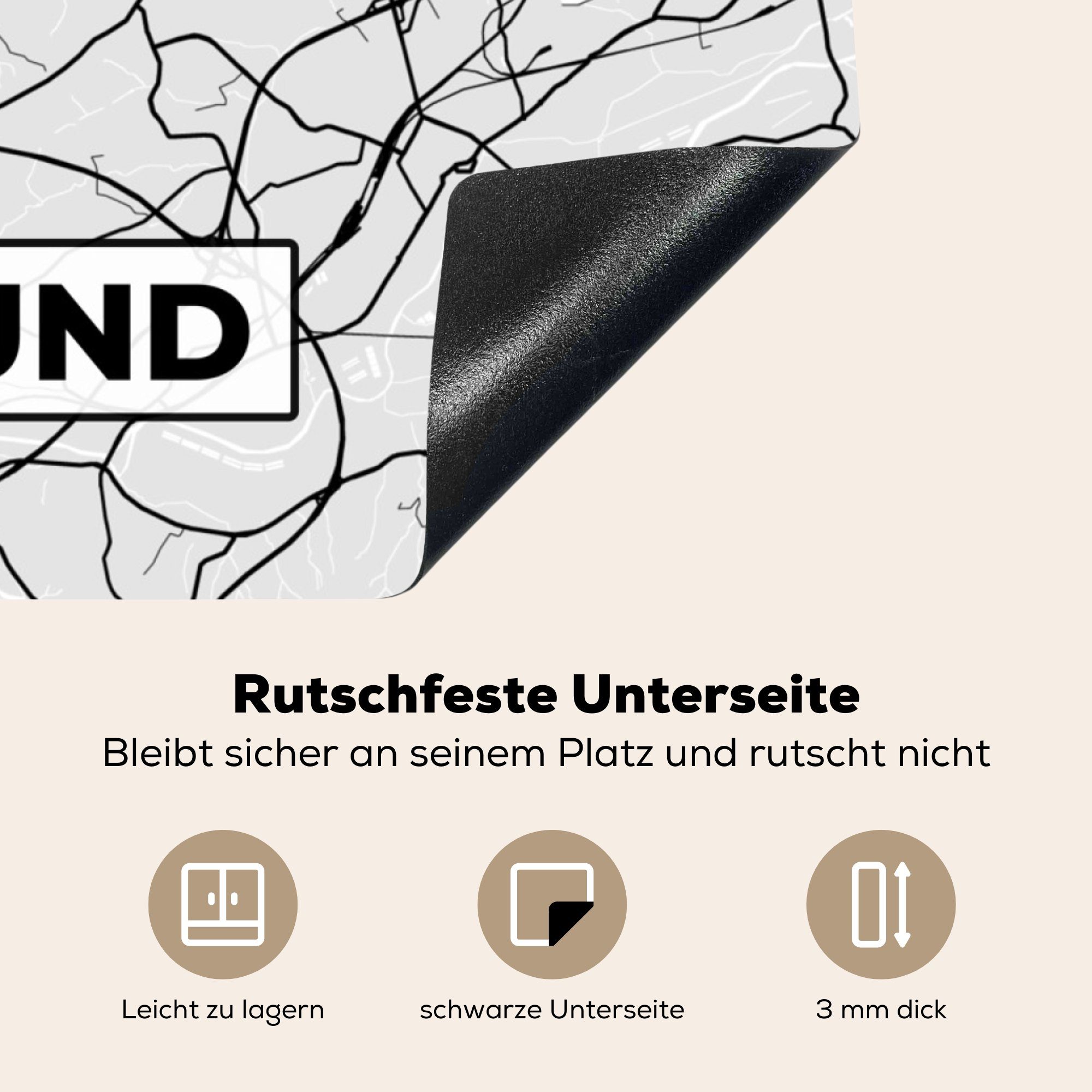 MuchoWow Herdblende-/Abdeckplatte Deutschland - Stadtplan 78x78 - küche Dortmund, Arbeitsplatte Ceranfeldabdeckung, tlg), Vinyl, für cm, Karte (1 