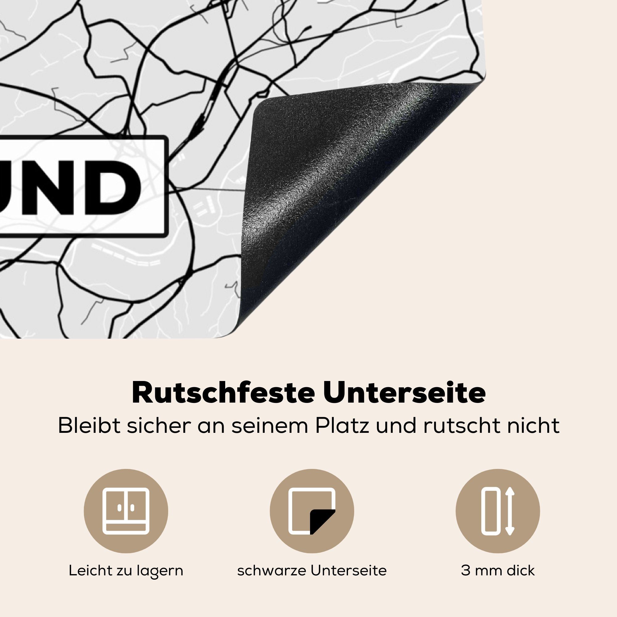 cm, - - (1 Dortmund, küche Deutschland Arbeitsplatte Stadtplan Karte 78x78 für - Ceranfeldabdeckung, MuchoWow tlg), Herdblende-/Abdeckplatte Vinyl,