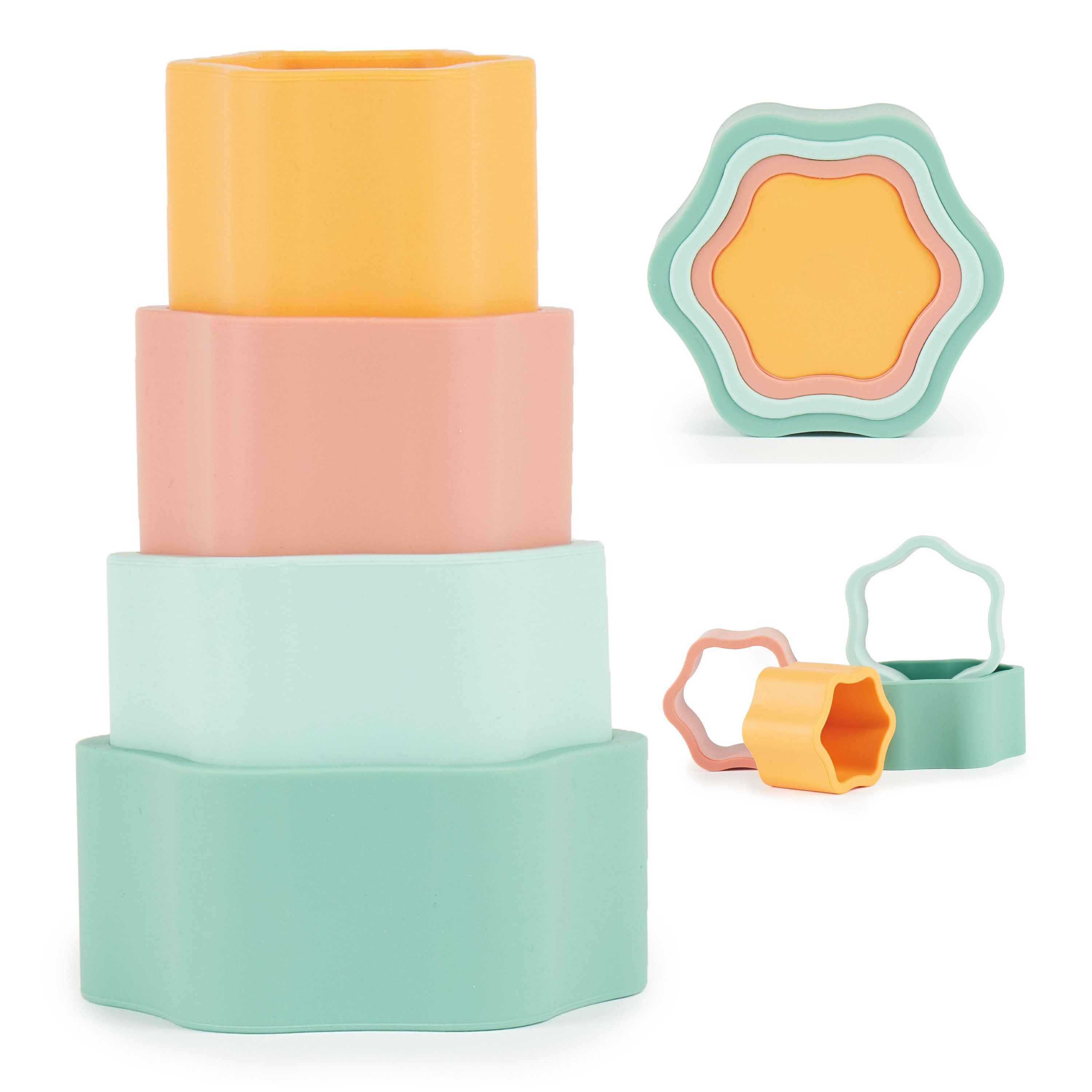 BIECO Stapelspielzeug Bieco Silikon Baby Stapelspiel Tropical Vibes