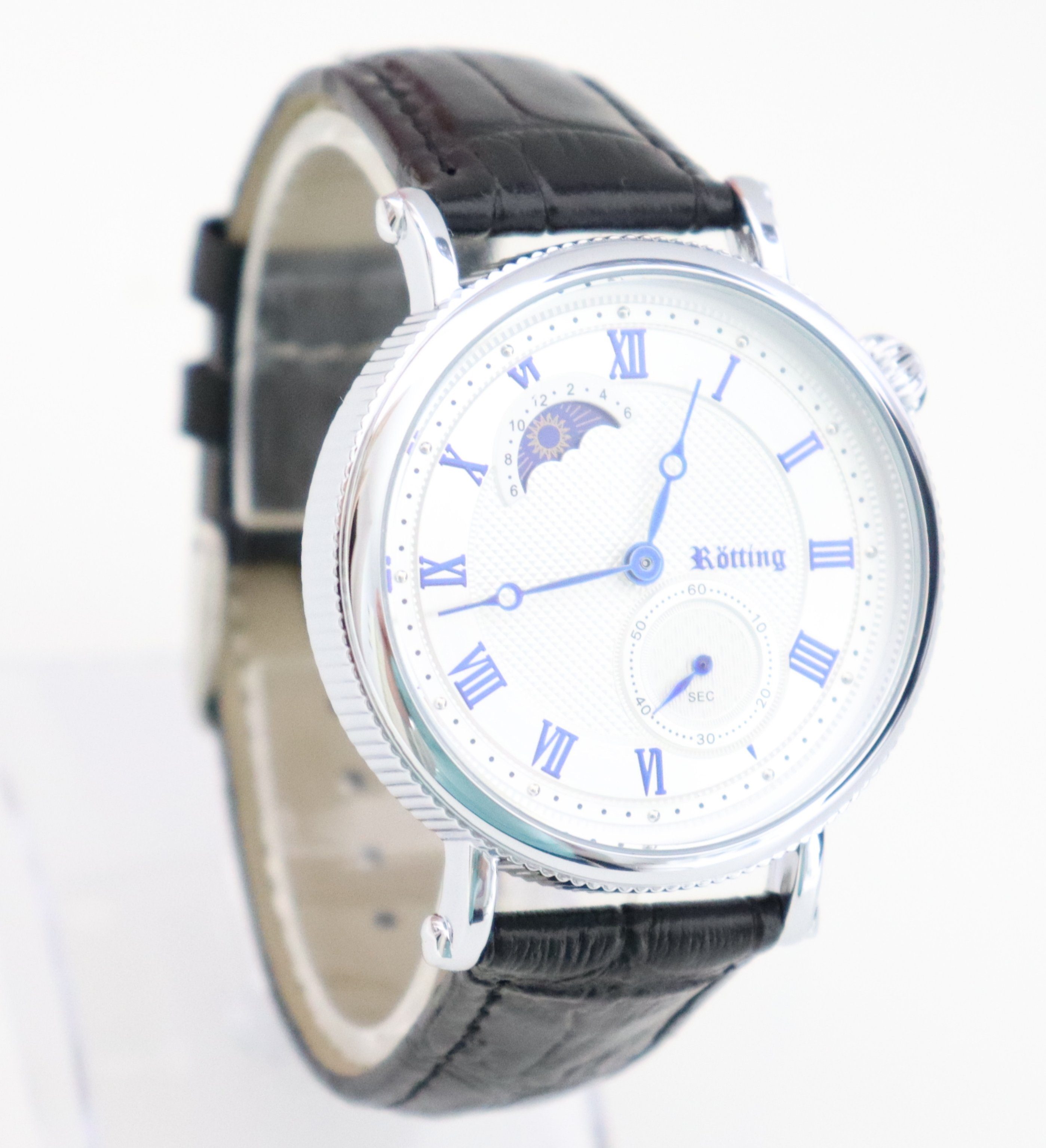 Rötting Design Quarzuhr Herrenuhr weiß silberfarb Ziffernbl Tag/Nacht Phase kleine Sekunde, Tag / Nacht Phasen Anzeige