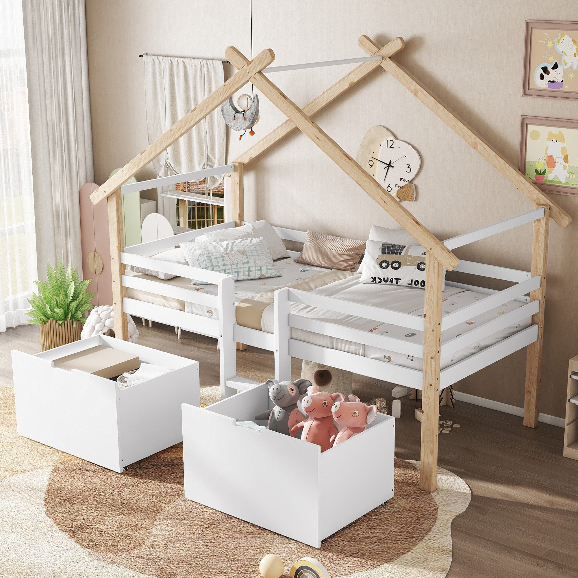 Flieks Kinderbett, Hausbett Halbhohes Bett 90x200cm günstig online kaufen