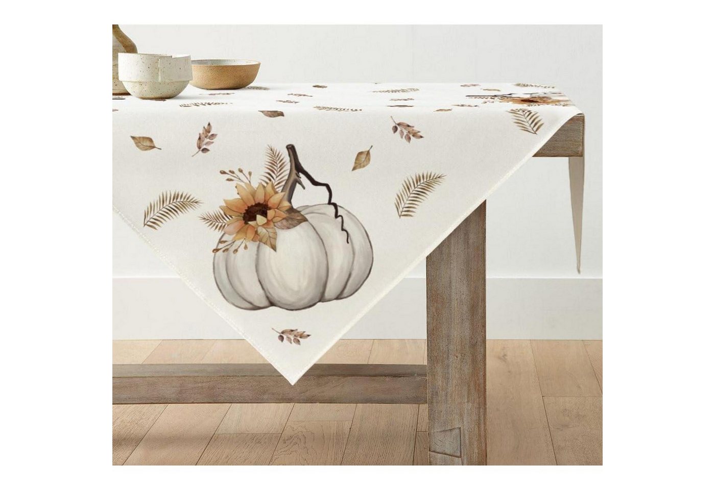 LuxusKollektion Tischdecke Tischdecke Kürbisse Streifen Herbst Blätter 100 x 100 cm Beige