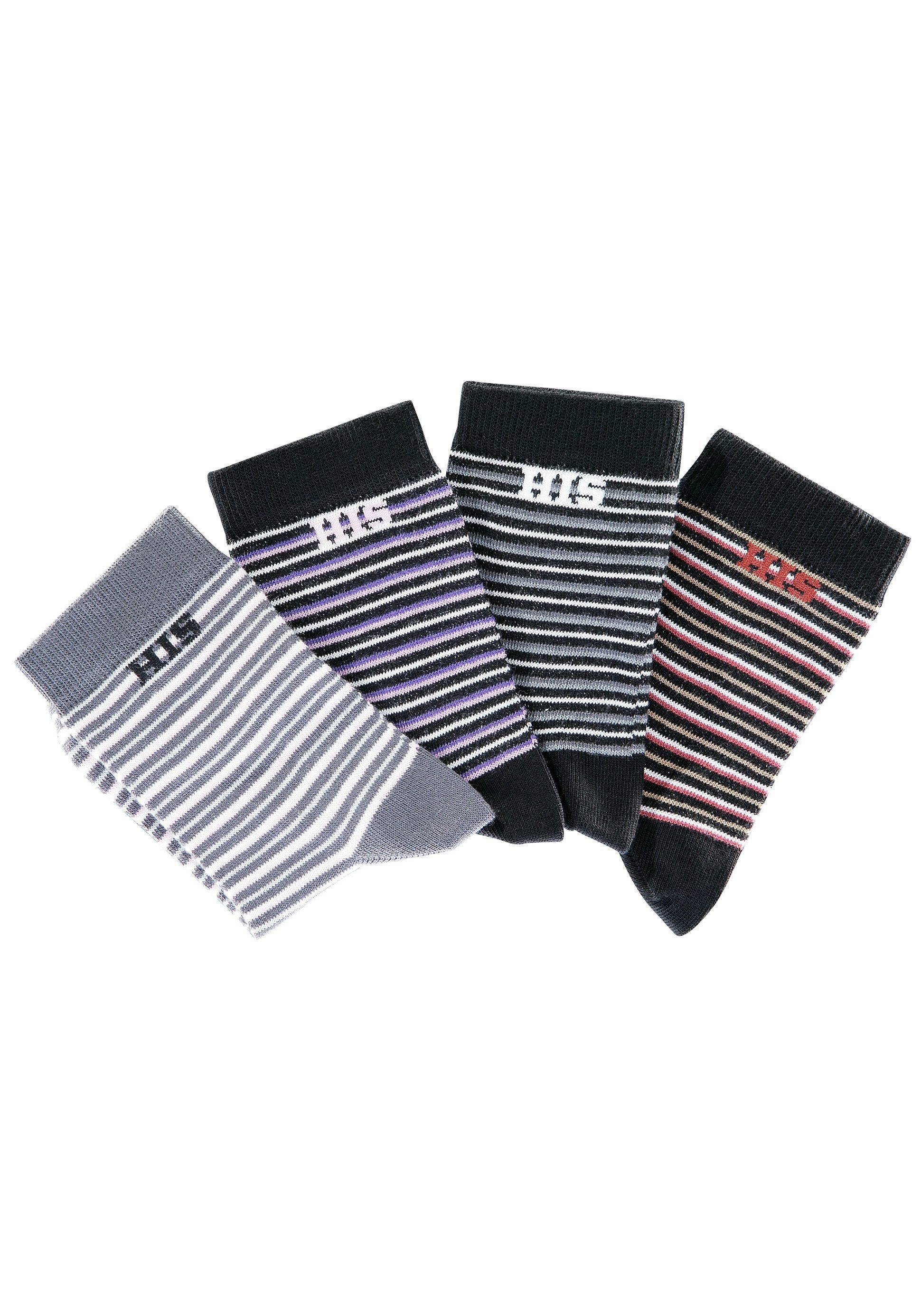 H.I.S Basicsocken (Packung, 4-Paar) mit eingestricktem Markenlogo