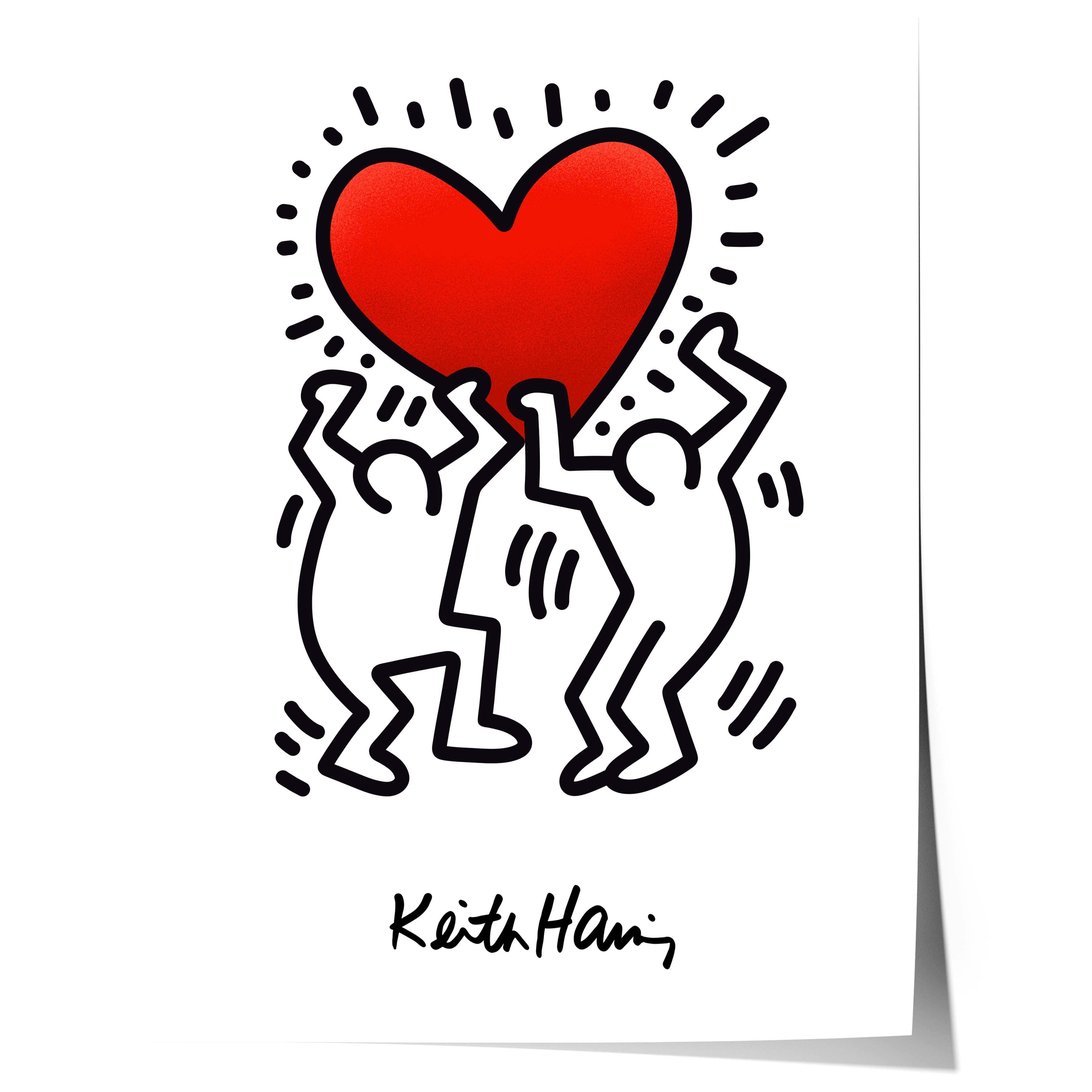 JUSTGOODMOOD Poster Dancing Figures Keith Haring Style Herz Design Minimal Line Art Modern, (1 St)
