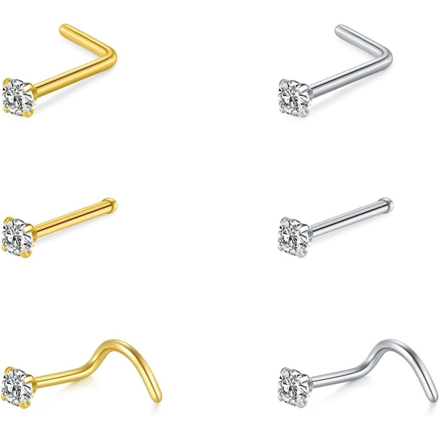 Briana Williams Nasenpiercing Nasenpiercing Stecker Silber 20G Edelstahl Spiral L Form 6er Set