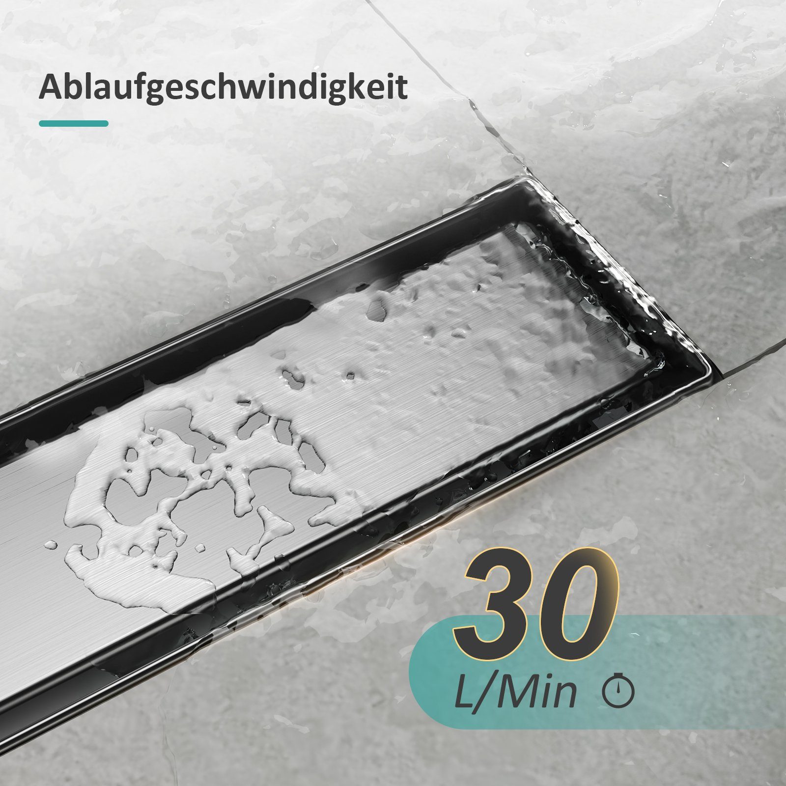 EMKE Duschrinne Befliesbare Duschrinne Edelstahl Komplettset Bodenablauf mit Siphon, Flach Duschablauf Rinne mit Geruchsstop und Haarsieb Randablauf – Bild 5 von 5