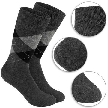 BRUBAKER Socken Herrensocken mit Rautenmuster - Farbmix Grau Braun (in Geschenkbox, 6-Paar, weich und atmungsaktiv) Herren Komfortsocken mit Argyle Karo Muster