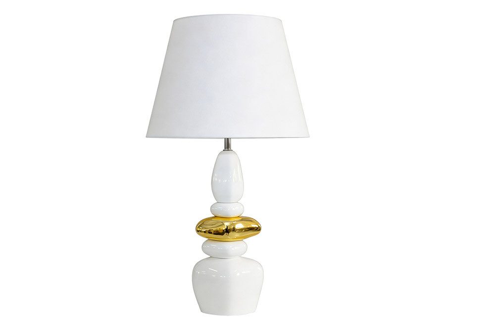 riess-ambiente Tischleuchte STONES OF ZEN 70cm weiß/gold - Stoffschirm, Kunststein, rund, Ein-/Ausschalter, ohne Leuchtmittel, mit dekorativem Steindesign – ideal für Deine Wohnräume
