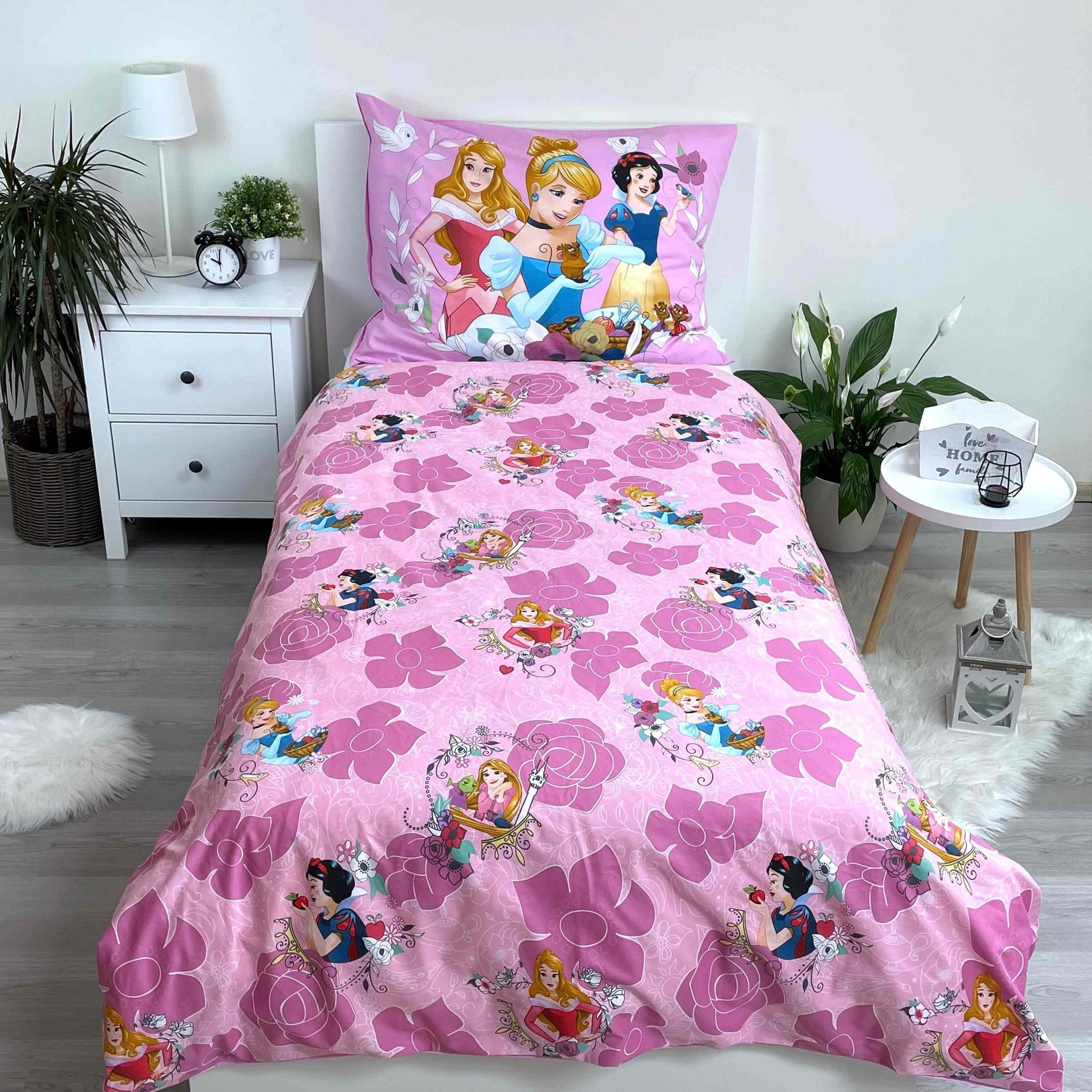 Disney Princess Bettwäsche Prinzessinen Bettwäsche Set Cinderella Rapunzel für 135/140x200cm, Renforcé, 2 teilig, 100% Baumwolle