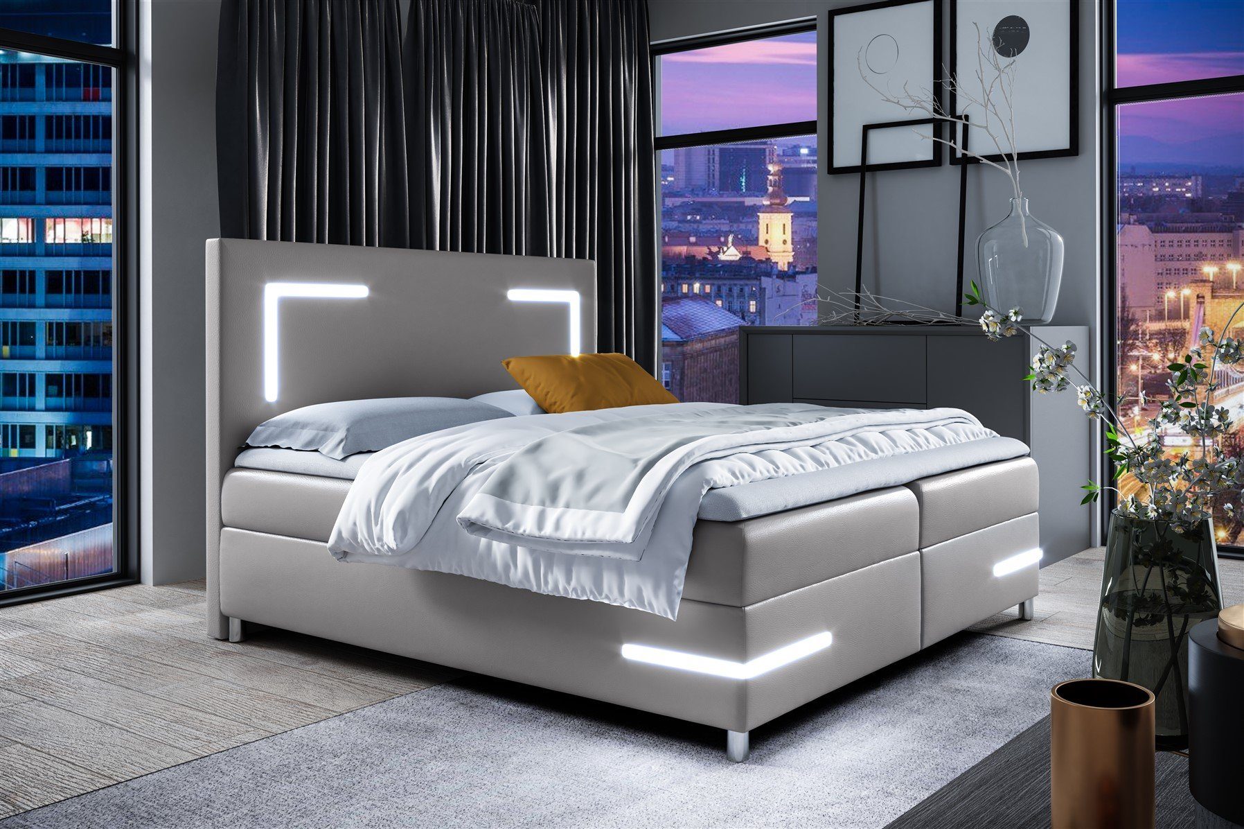 Fun Möbel Boxbett Schlafzimmerbett ARIANO in Kunstleder und LED (inkl. Bettkasten, 1-St., inkl. Kaltschaumtopper)