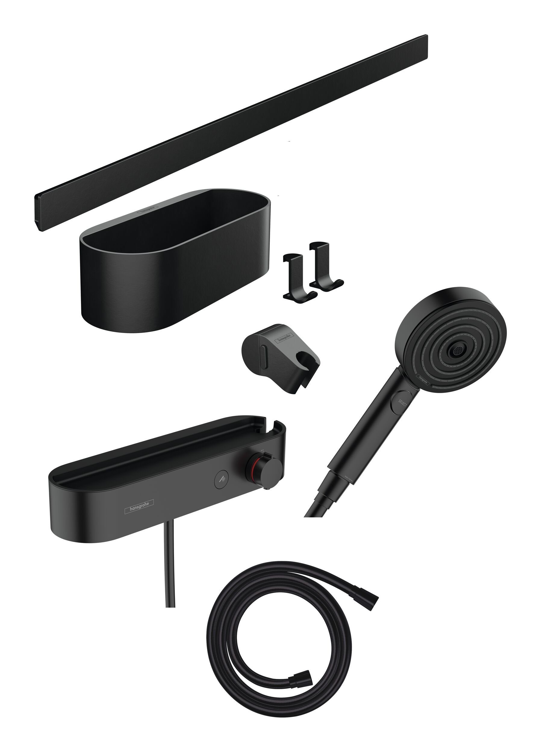 hansgrohe Brausegarnitur WallStoris, 3 Strahlart(en), Bundle 105 3jet EcoSmart Activation Brausethermostat und Handbrause