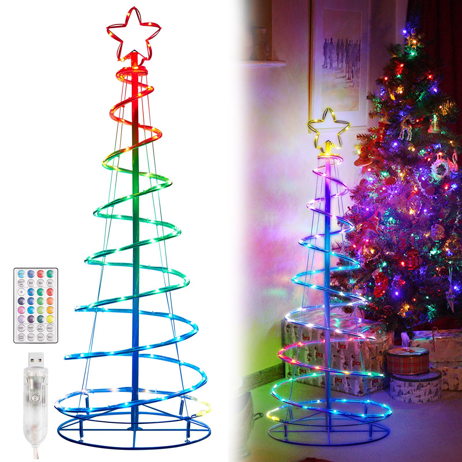 Jibenhome Dekobaum LED Baum Spiral LED Weihnachtsbaum Faltbar mit Stern Spi günstig online kaufen