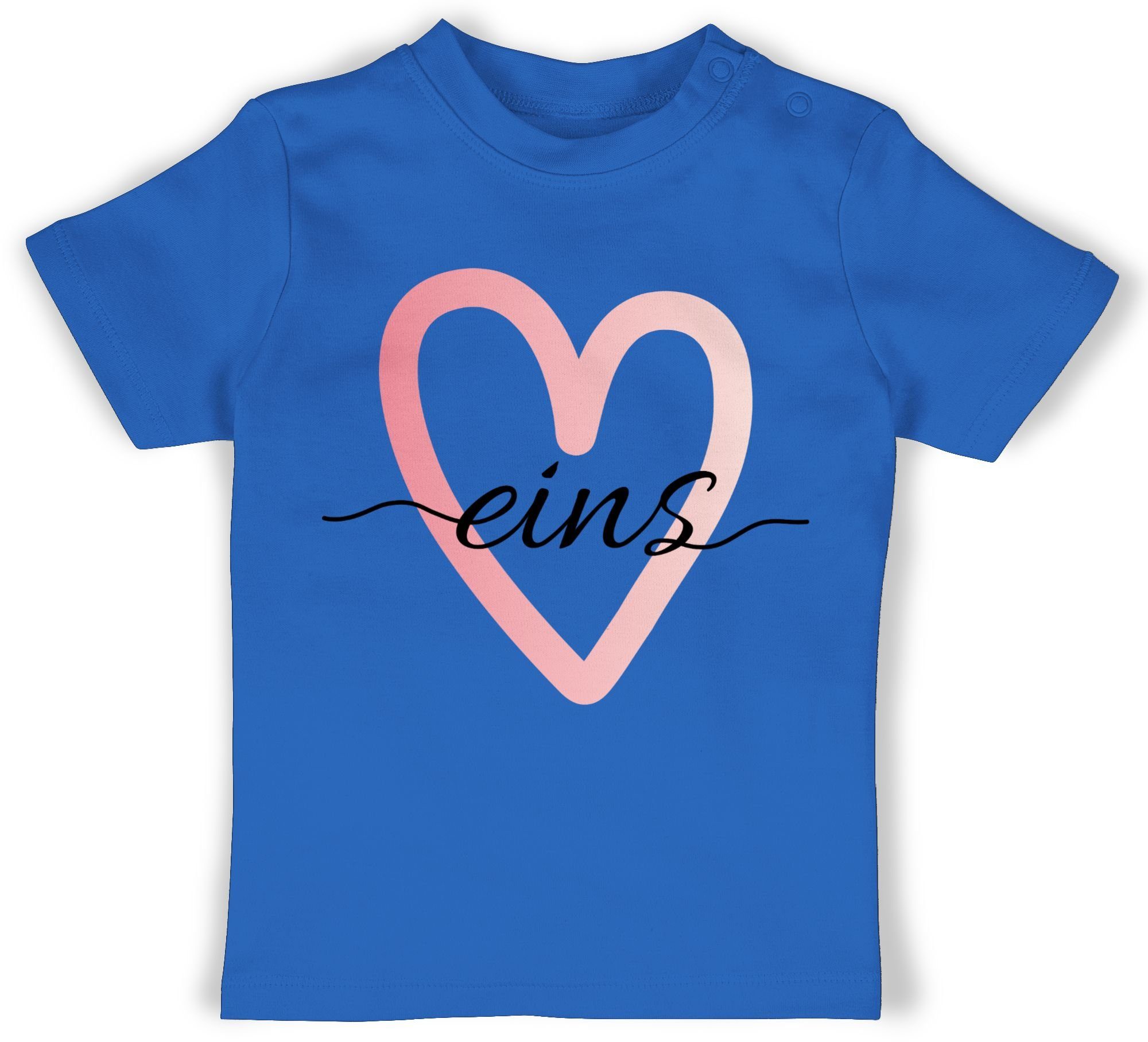 Shirtracer T-Shirt Geburtstagsherz - 1. 3 eins Geburtstag Royalblau rosa