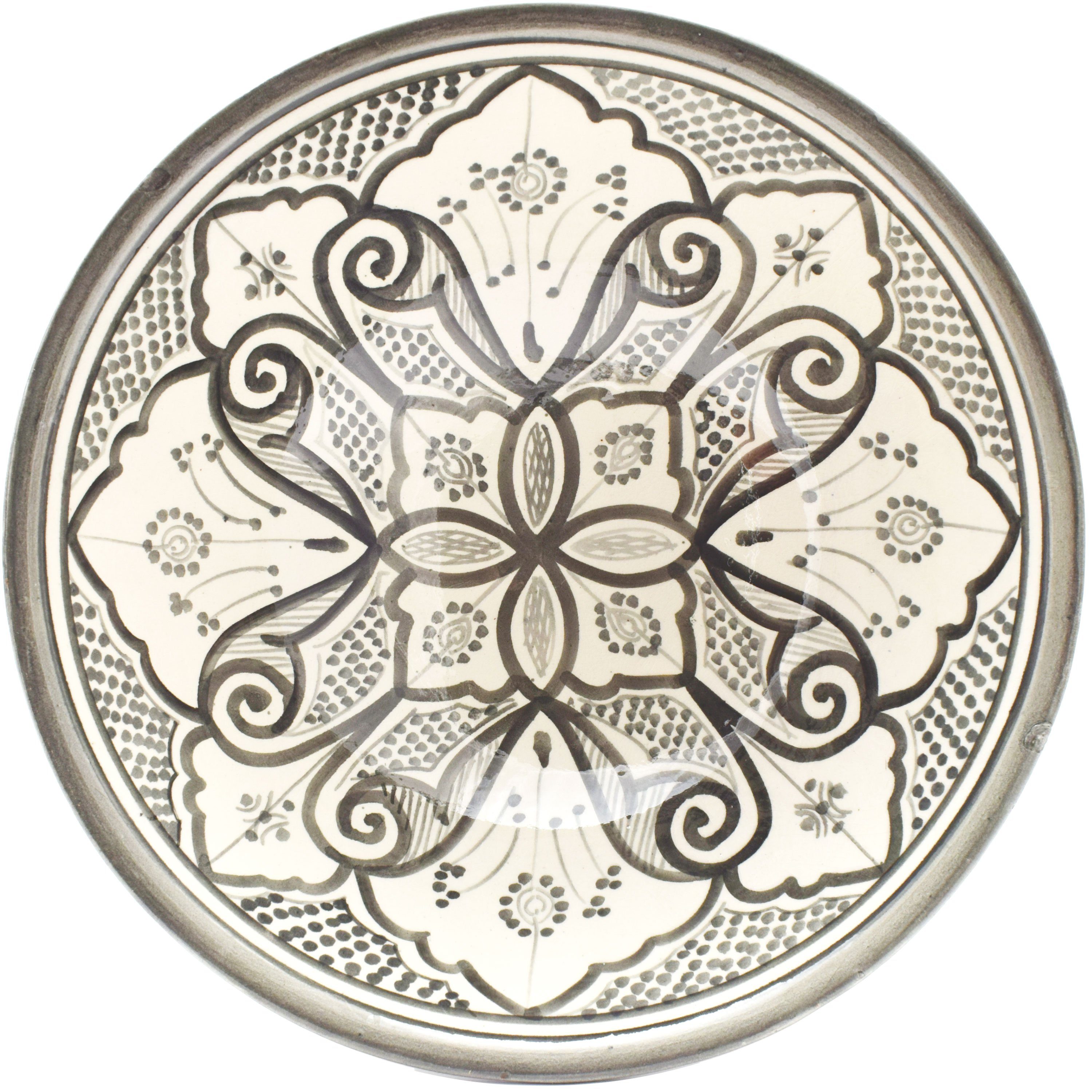 Marrakesch Orient & Mediterran Interior Snackschale Orientalische Keramikschale Liyah modern aus Keramik in Grau 25 cm, Keramik, (1-tlg), Handarbeit
