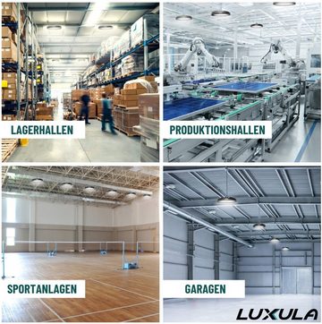 LUXULA LED Arbeitsleuchte LED-HighBay, UFO, 100 W, 9400 lm, 5000 K (neutralweiß), IP65, TÜV, LED fest integriert, Tageslichtweiß, neutralweiß, spritzwassergeschützt, TÜV-geprüft