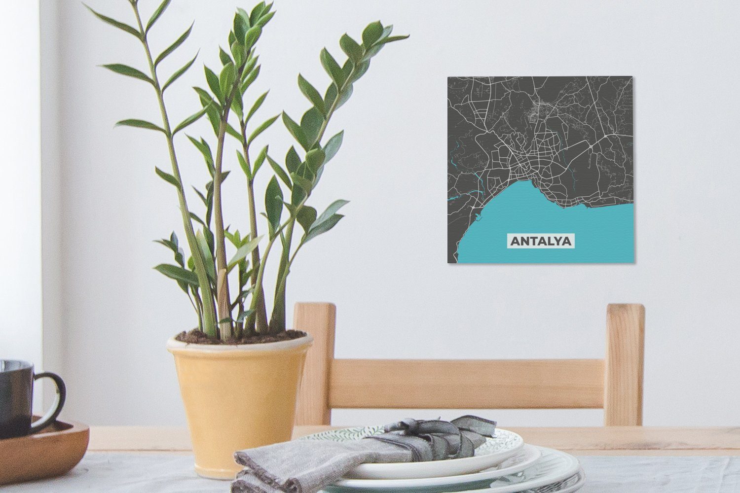 Leinwandbild - für OneMillionCanvasses® - Blau Schlafzimmer St), Wohnzimmer Stadtplan (1 Bilder Antalya Leinwand - Karte,