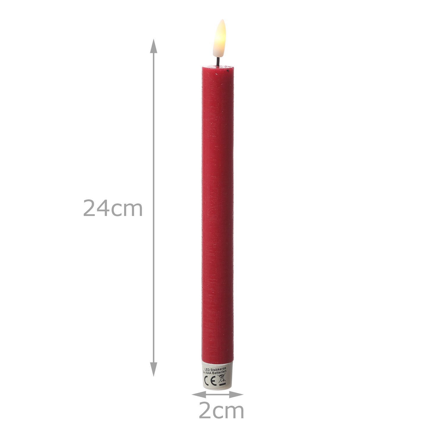 Adilina LED-Kerze LED Stabkerzen Tafelkerzen Dinner Spitzkerzen rustikal 24cm rot 2St, warmweiß (2100K bis 3000K) – Bild 4 von 5