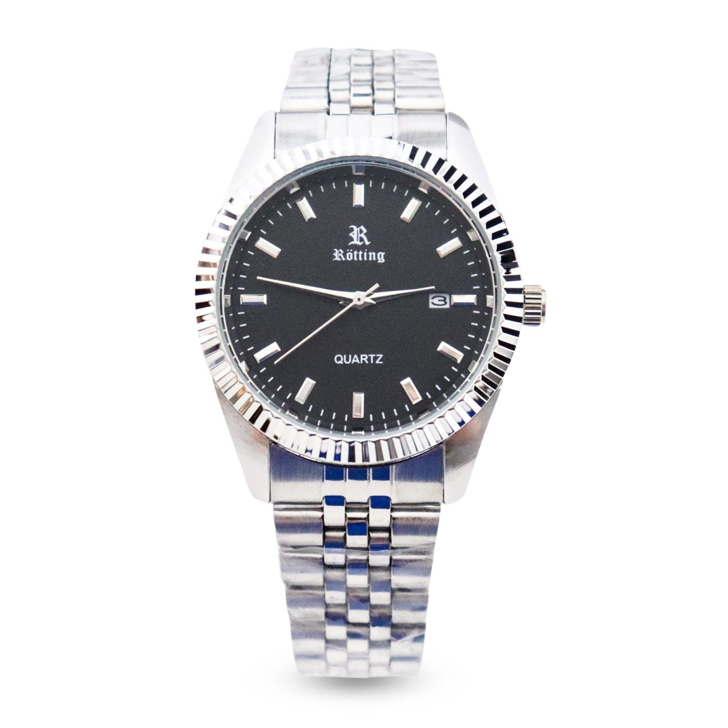 Rötting Design Quarzuhr Herrenuhr Quarz silberfarbene Lünette schwarzes Ziffernblatt DATUM, (1-tlg)
