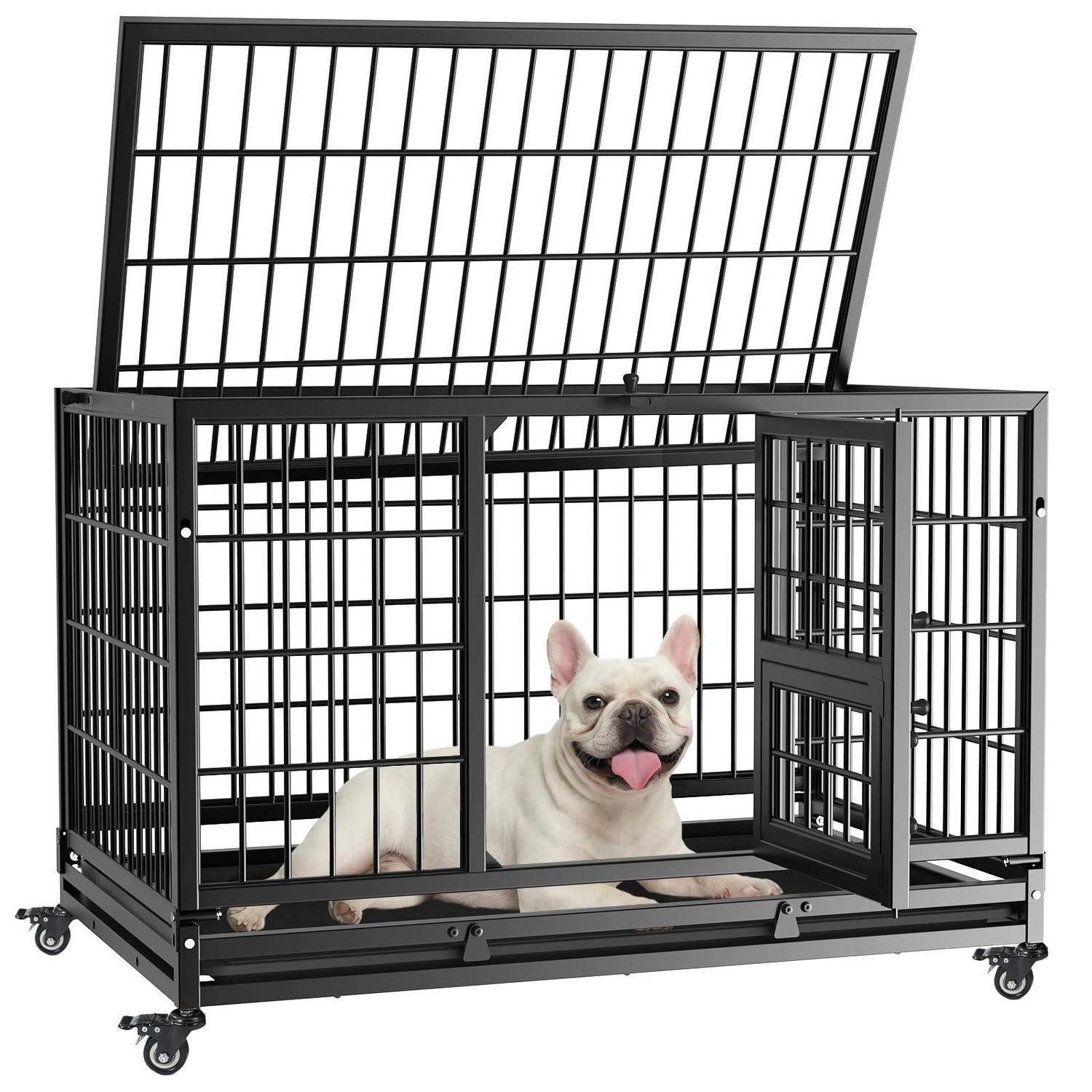 LuxusKollektion Hunde-Transportbox Hundekäfig faltbar Hundebox 3 Türen L 82 x B 52 x H 56 cm Schwarz