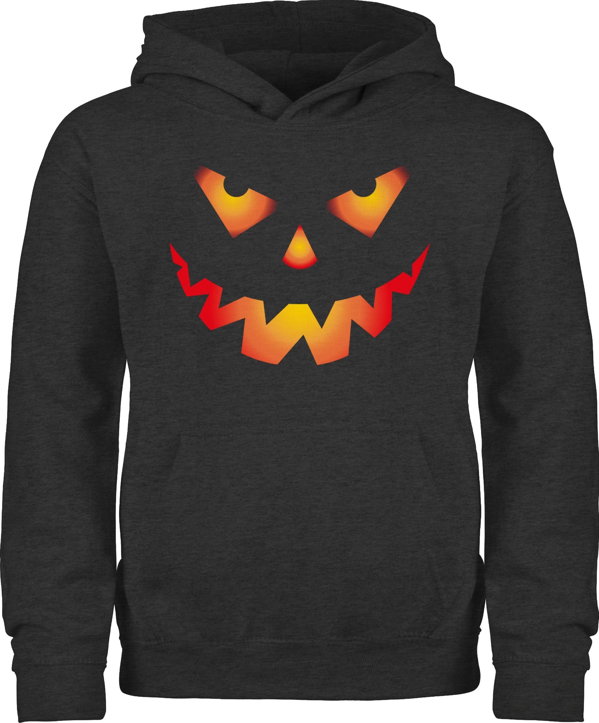 Shirtracer Hoodie Halloween Kürbis Gesicht Gruseliger Kürbisgesicht Gruselig Böse Halloween Kostüme für Kinder 3 Anthrazit meliert