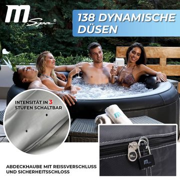 mSpa Whirlpool Whirlpool aufblasbar Premium Camaro P-CA069 für 6 Personen, (Outdoor - Indoor Luxus Garten Pool - inkl. Wärmeschutzabdeckung - UV-C Filter - 40 ° C Schnellheizsystem - Winterfest - Energie und Ressourcen sparend, 2-tlg., All-in-One LED Fernbedienung - 6-Schicht-PVC - Selbstaufblasbar), Pool Rund - Jacuzzi Bubble Spa - Ozongenerator - 138 Luftdüsen